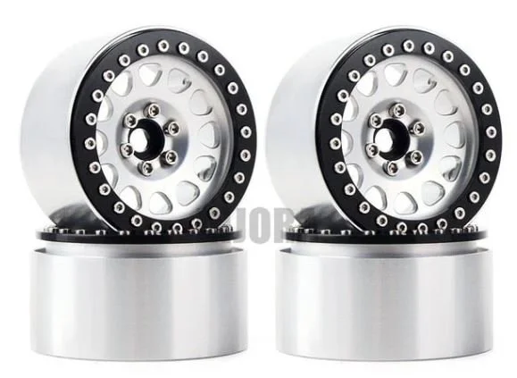 Sale INJORA 4PCS 2.2" Aluminum Beadlock Wheel Rims for 1/10 RC Crawler Silver Black