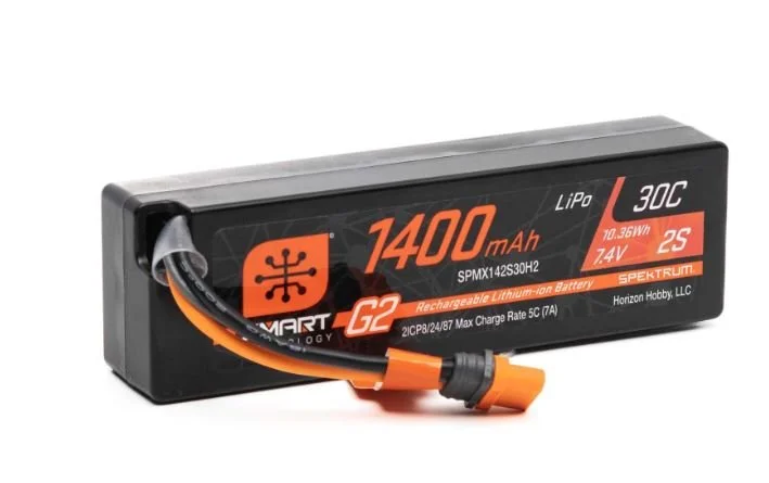 Spektrum 7.4V 1400mAh 2S 30C Smart G2 LiPo Battery: IC2