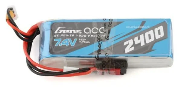 Gens Ace 2S LiPo Receiver Battery (7.4V/2400mAh) w/JST & RX Connector  |  GEA2S2400RXJS