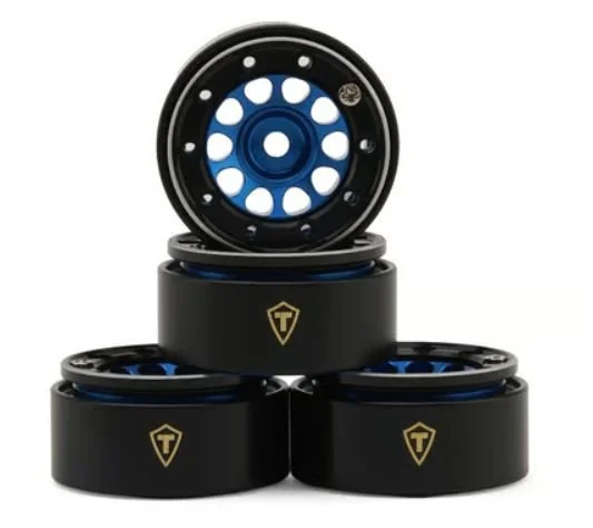 Treal Hobby Type E 0.7" Aluminum Micro Crawler Beadlock Wheels (Blue) (4) (9.5g ea) w/Brass Rings