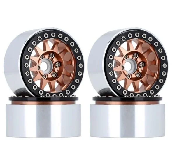 INJORA 4PCS 1.9" 12-spoke Metal Beadlock Wheel Rims for 1/10 RC Crawler Copper