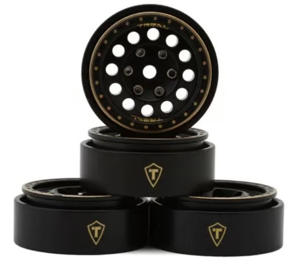 Treal Hobby Type A 1.0" 12-Hole Brass Beadlock Wheels (Black) (40g ea) (4)