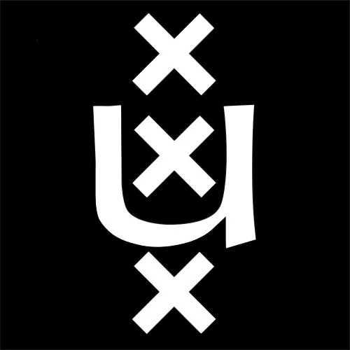 A stylized black and white graphic resembling a spoon with X marks above and below it.