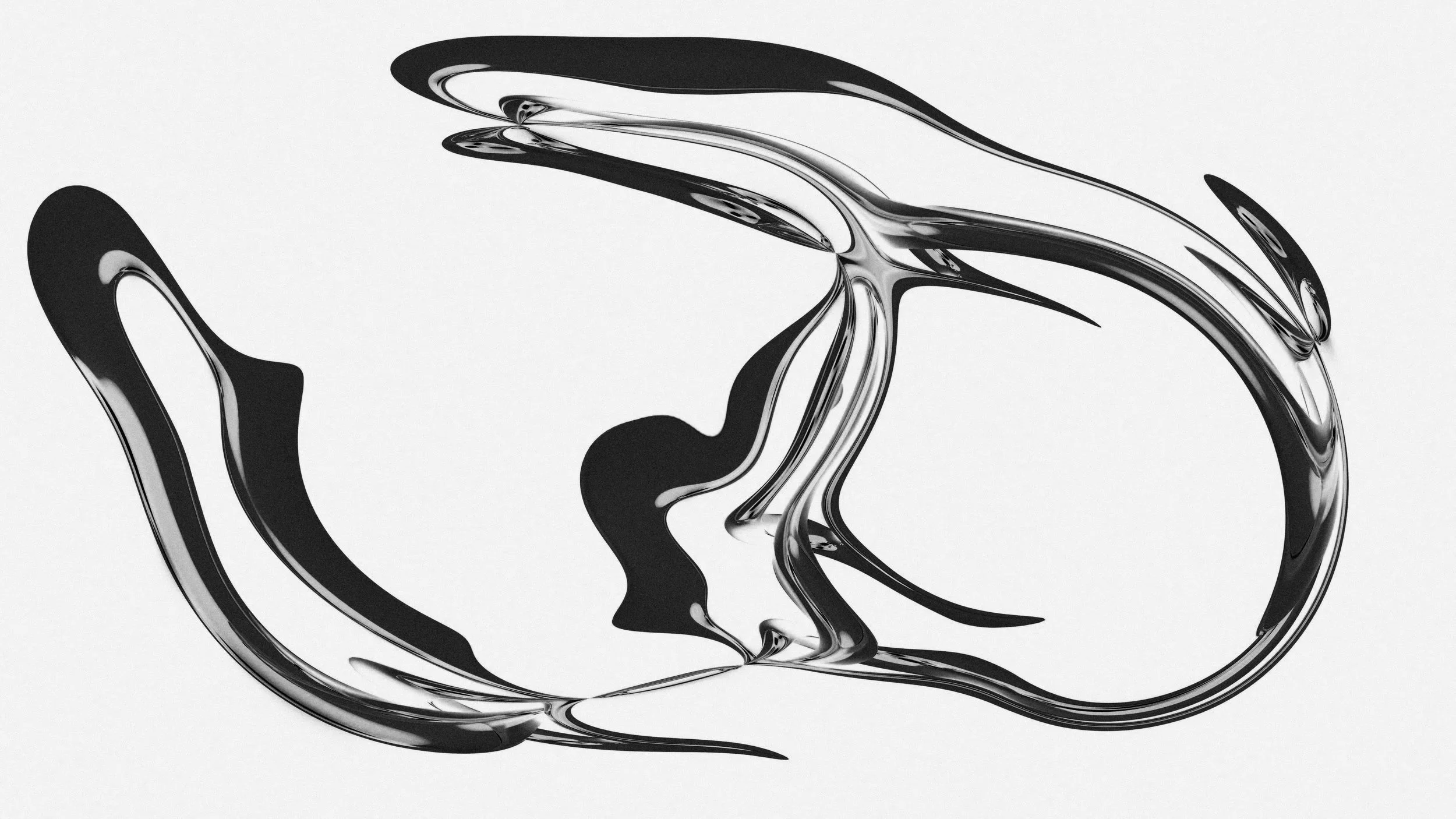 Abstract black and white digital art with flowing, intertwined shapes resembling a stylized face or mask.