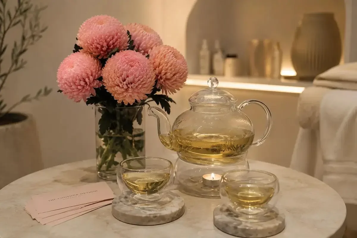 Unwinding with tea following a lymphatic drainage session at The Contour Method, Melbourne.
