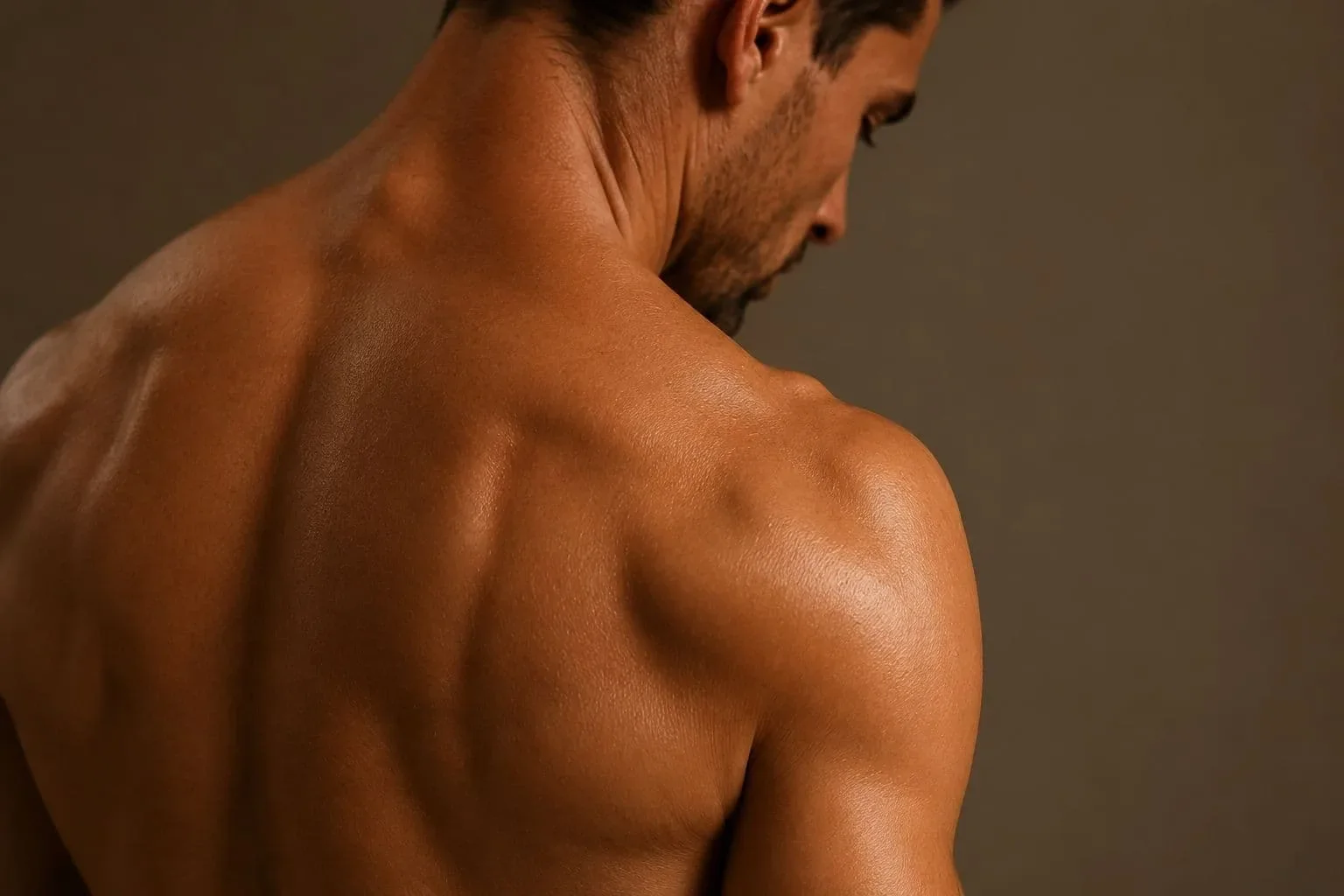 A shirtless man who had a lymphatic drainage massage