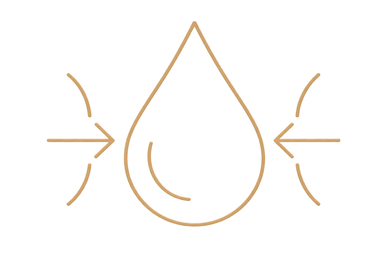 Neon sign with a water droplet outline, with arrows pointing inward from both sides.