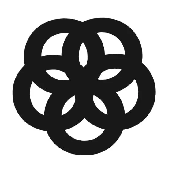 Black overlapping rings forming a symmetric geometric pattern