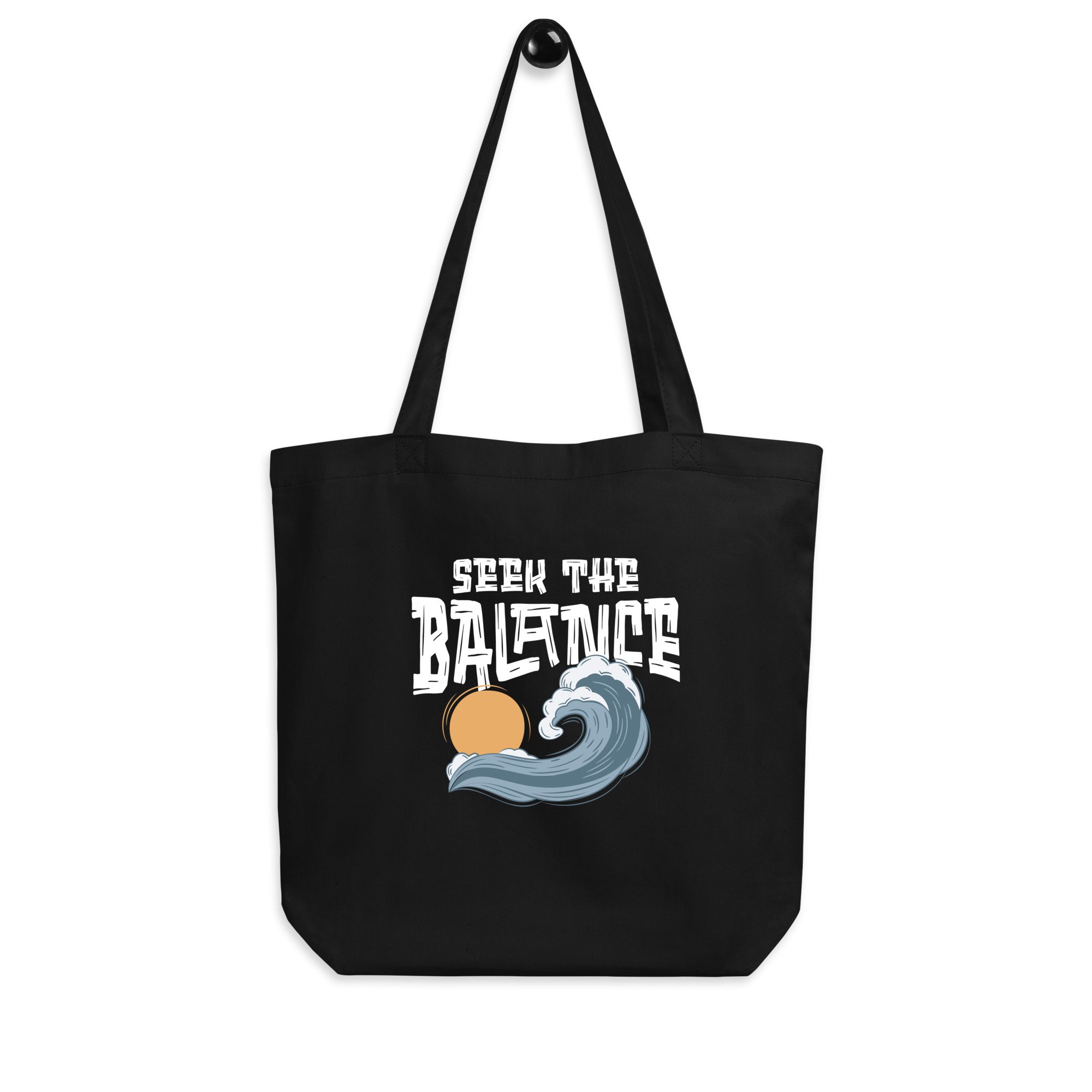 Canvas tote bag with the phrase “Seek The Balance” printed on the front — mindful and stylish everyday carryall