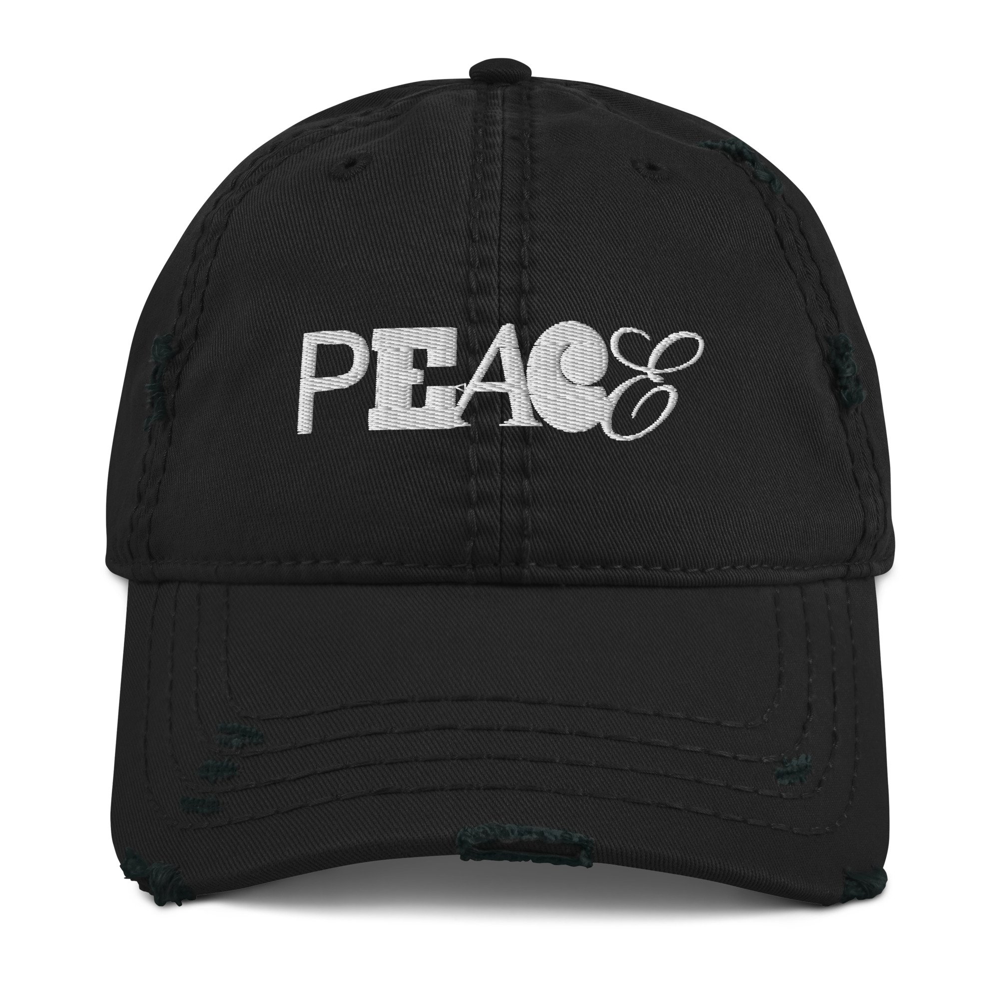 Baseball cap with “PEACE” embroidered on the front — minimalist adjustable hat with a positive message