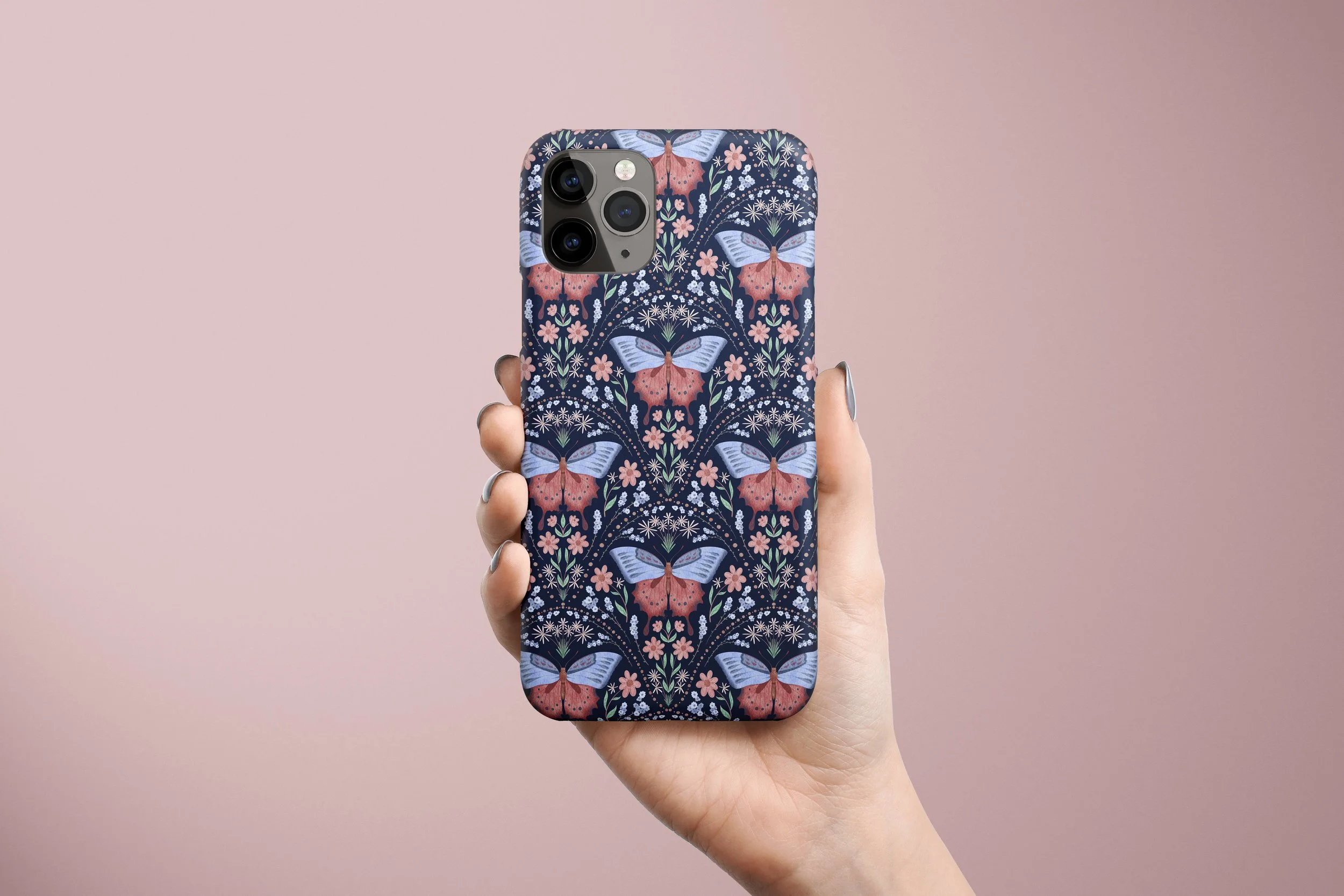 AmySevArts_Blue and Blush Butterfly cell phone case.jpg