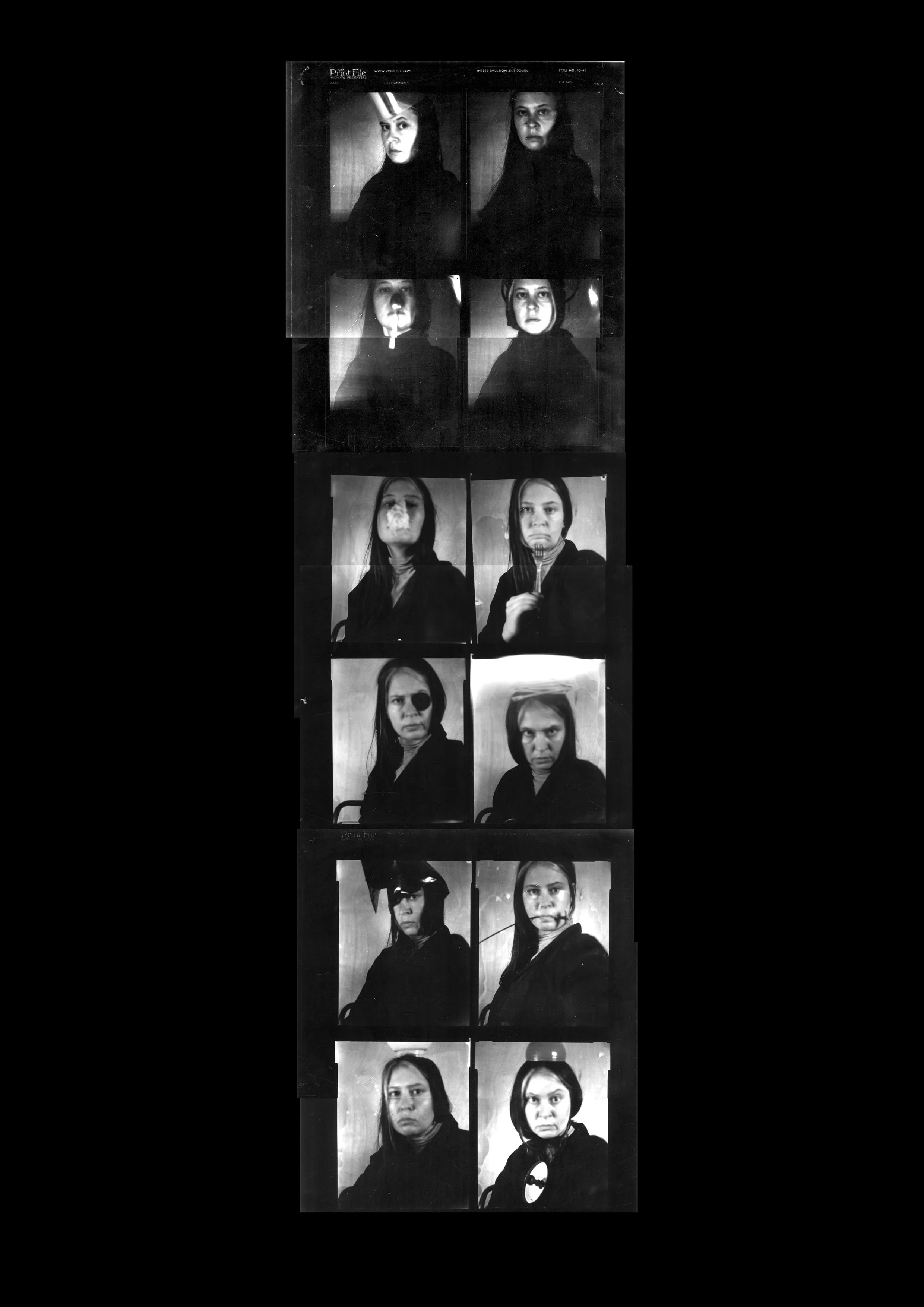 Outtakes, Silver Gelatin contact prints (8x10" x 5), 2024
