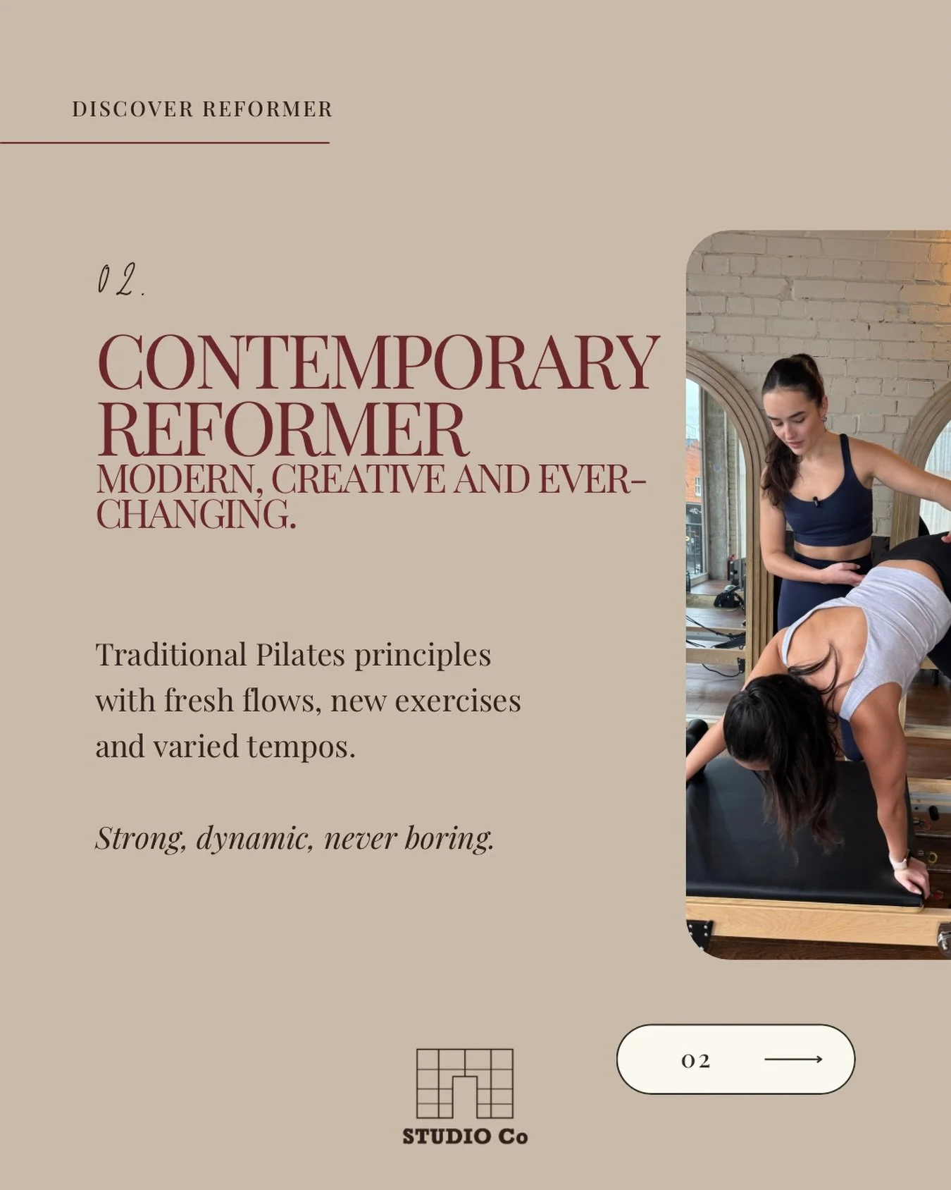 If classical is the blueprint, contemporary is the remix 🤎  At Studio Co, contemporary reformer is where we explore. Where we add the spice. Where you might wobble, laugh, reset and go again.

Still controlled. Still intentional. Just a touch more f