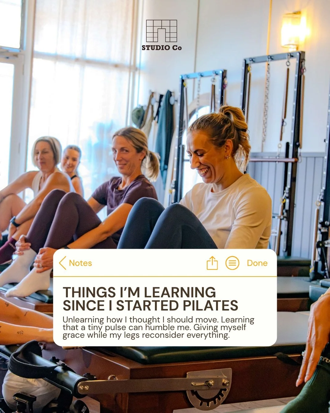 Things Pilates has taught us&hellip; mostly that &ldquo;one more&rdquo; is never one more, right? 😂

The tiny pulses. The springs. The obsession.

Anything we missed? 🤎

#StudioCo #PilatesLife #ReformerPilates #SevenoaksPilates #OxtedPilates