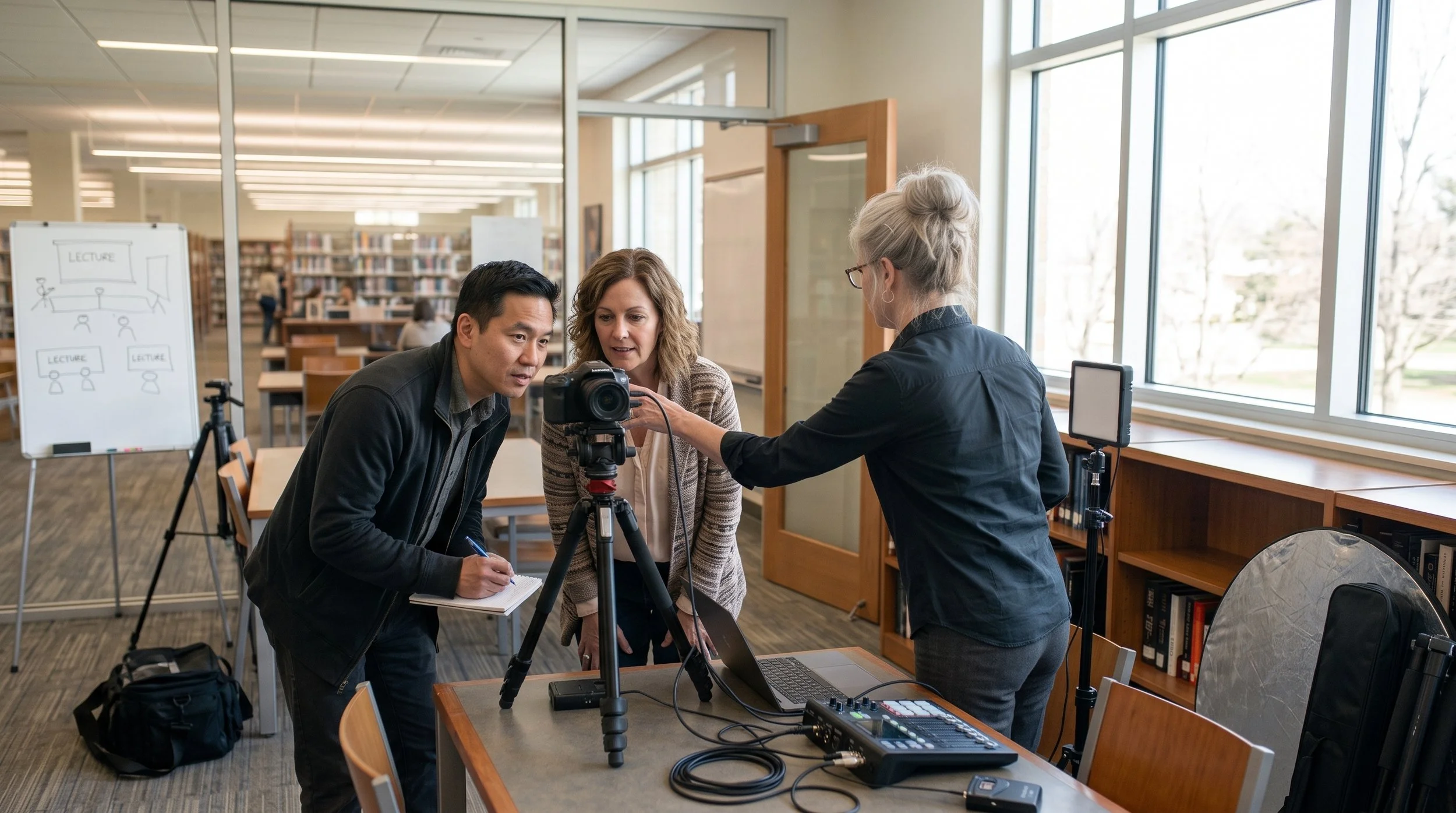 Mary explains how to use recording equipment to new online educators.