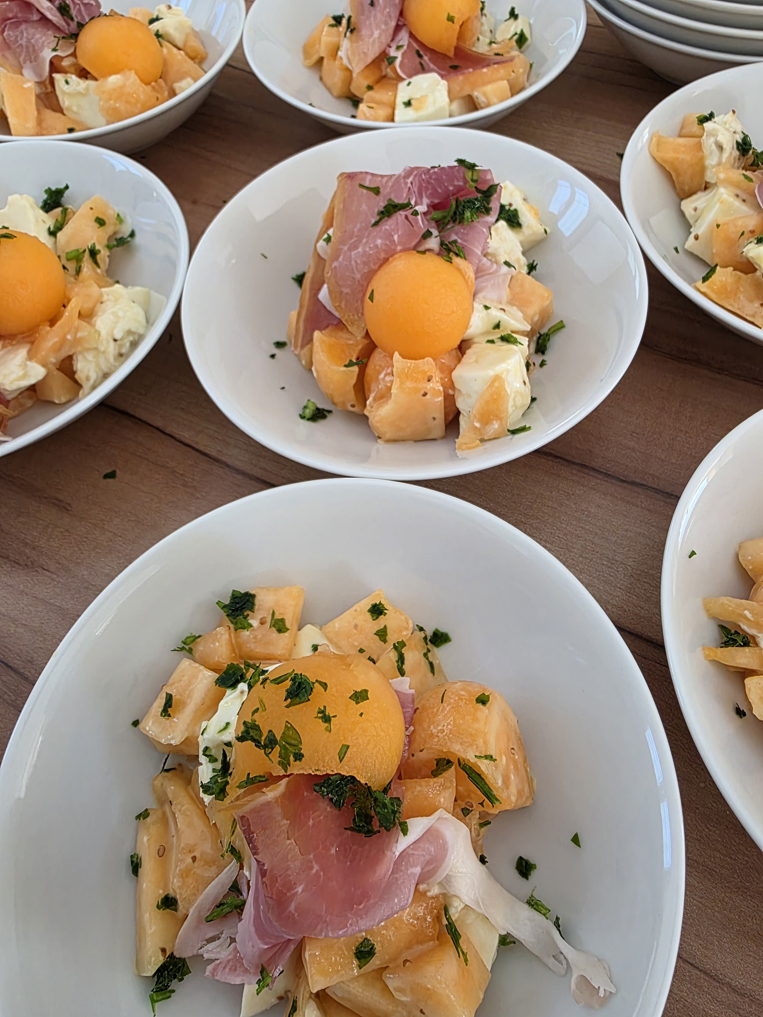 Salade melon, jambon cru et mozzarella