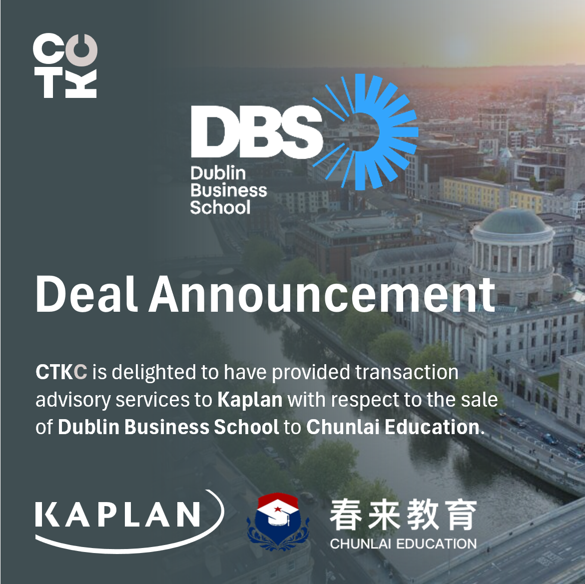 Chunlai Education to buy Dublin Business School from Kaplan for US$127.5 million
