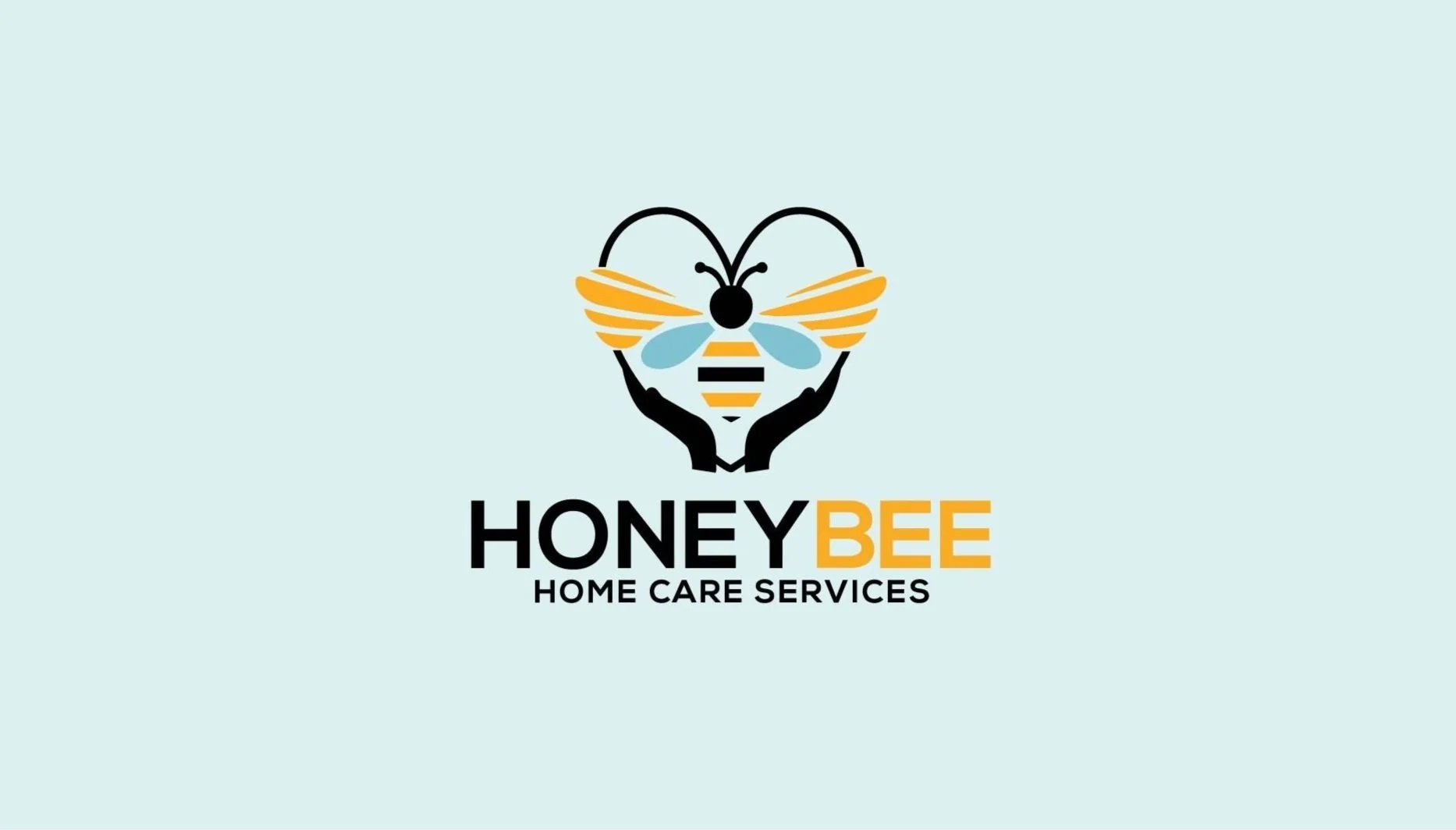 Logo with a bee design forming a heart shape with hands, labeled "Honeybee Home Care Services."