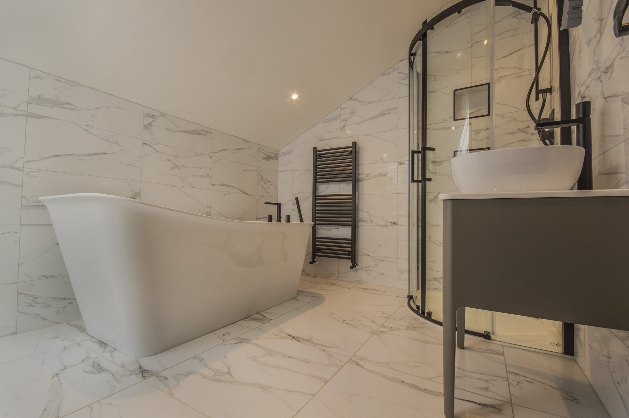 Marble luxury bathroom , manchester interior design , cheshire interior design , barn conversions.