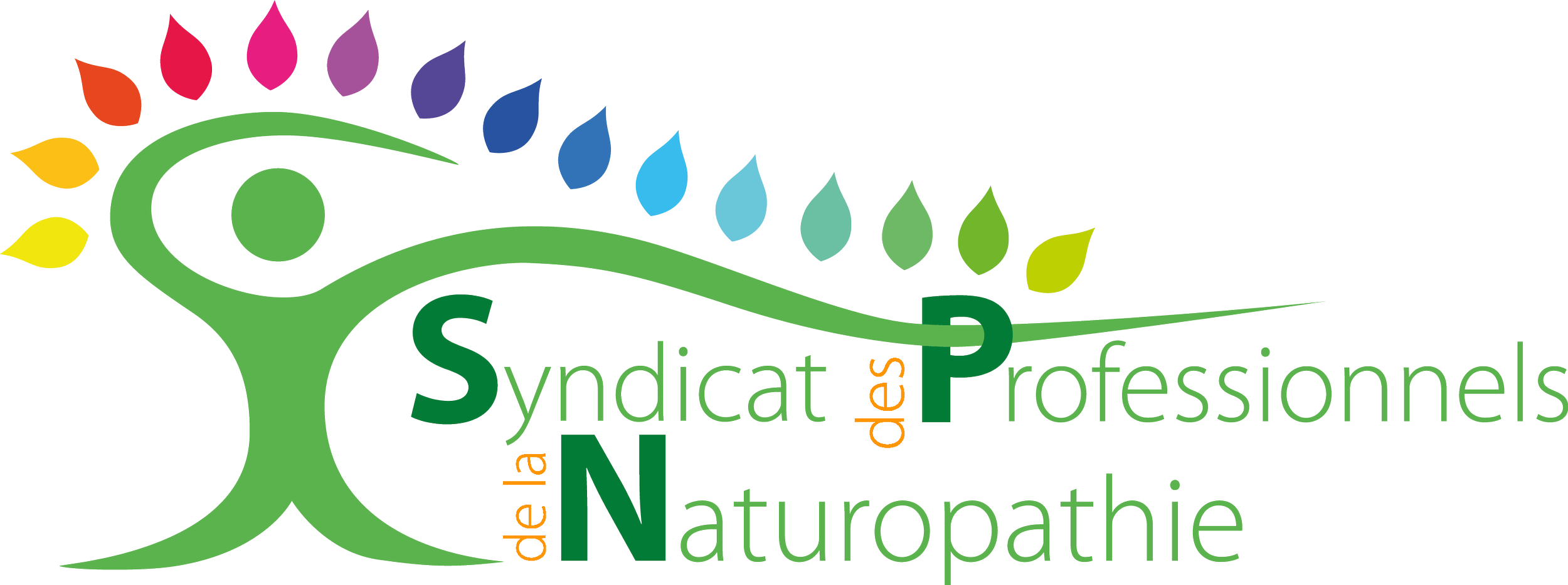 Logo du Syndicat des Professionnels de la Naturopathie avec un design coloré symbolisant la nature et la santé.