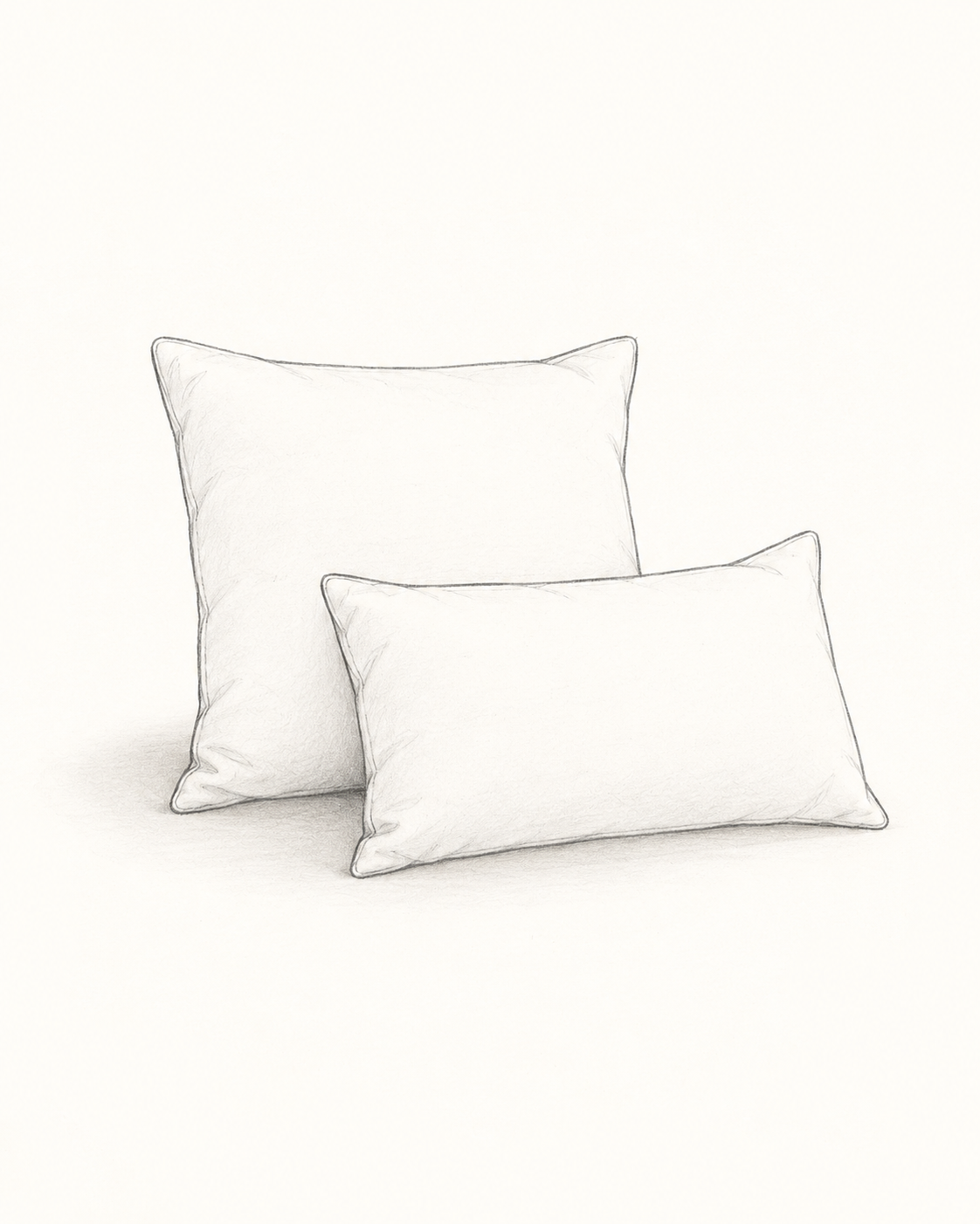 Sketch of two pillows, one larger and one smaller, on an off-white background.