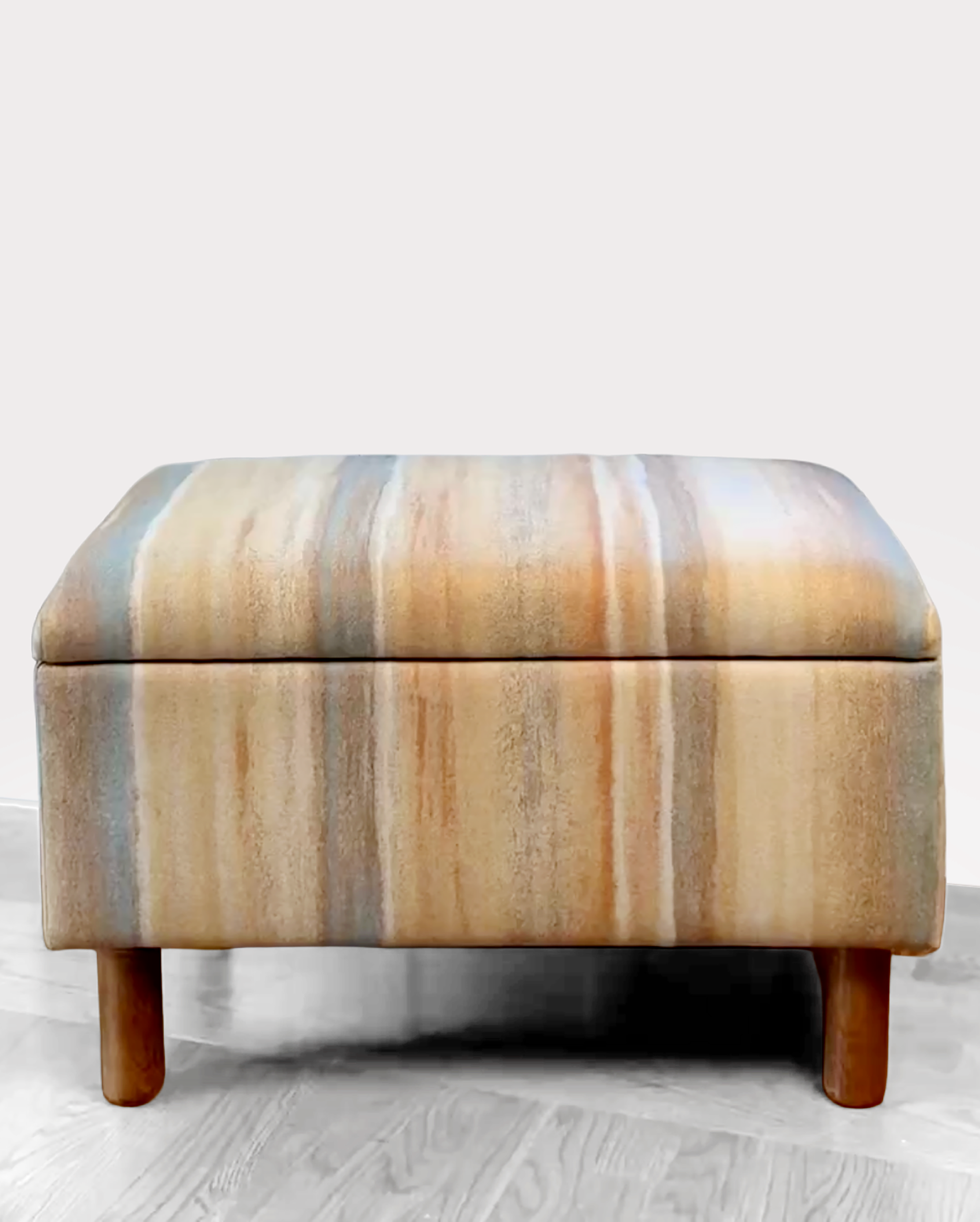 Multicolor modern upholstered storage ottoman with wood legs