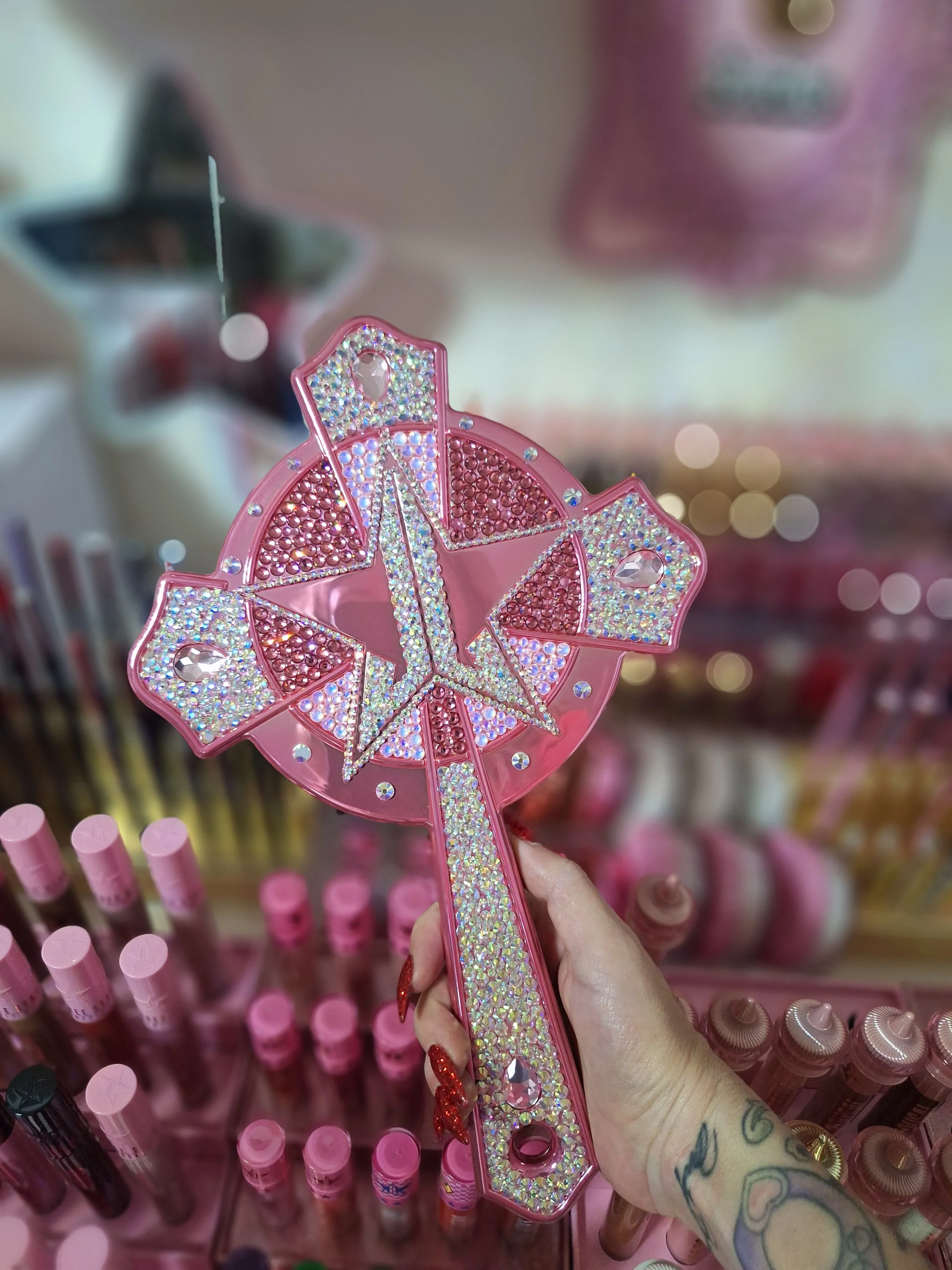 Pink Cross with Customized Crystals