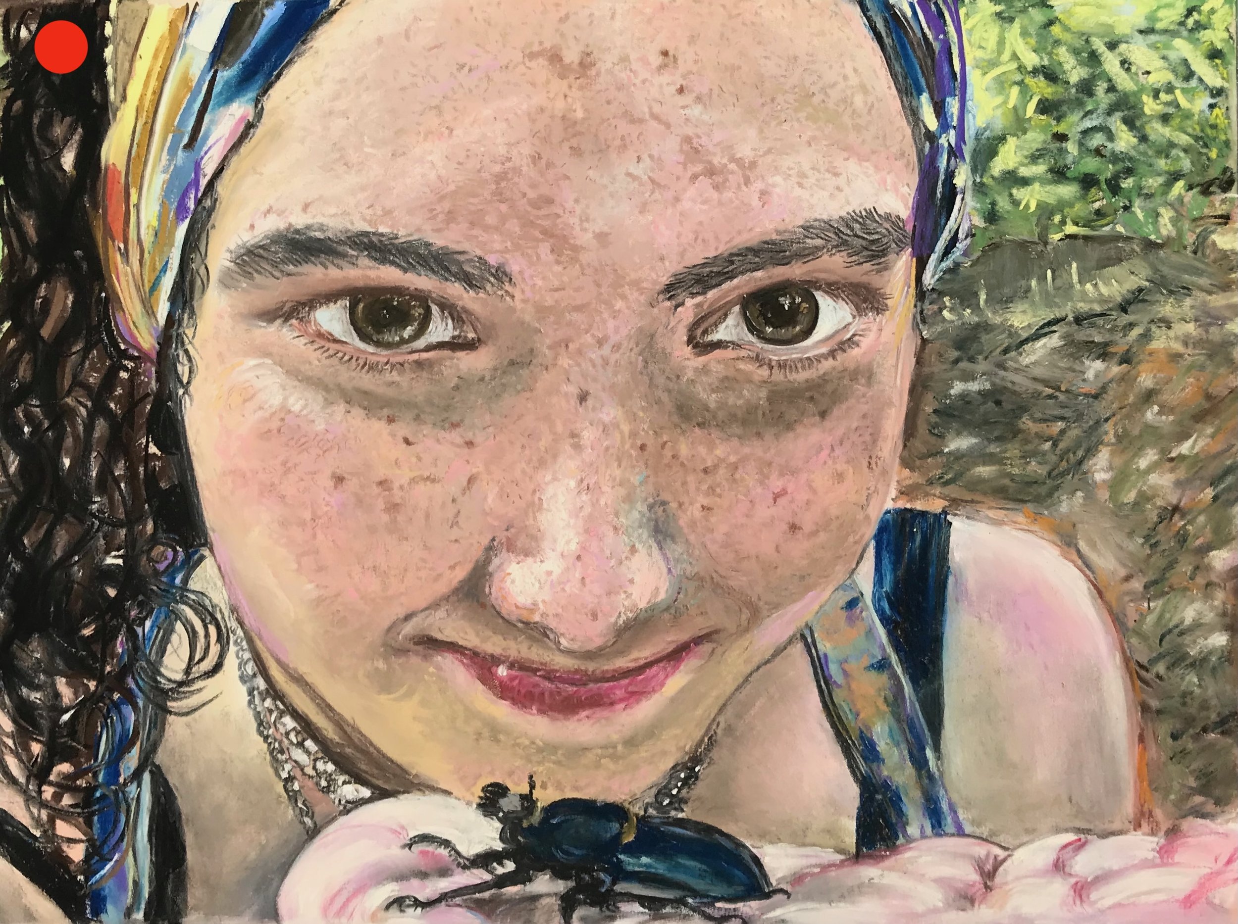 "Girl with Bug", 2019, Commission (SOLD). Soft pastel on acid-free. premium-grade sanded pastel paper. Image: 8" x 11".