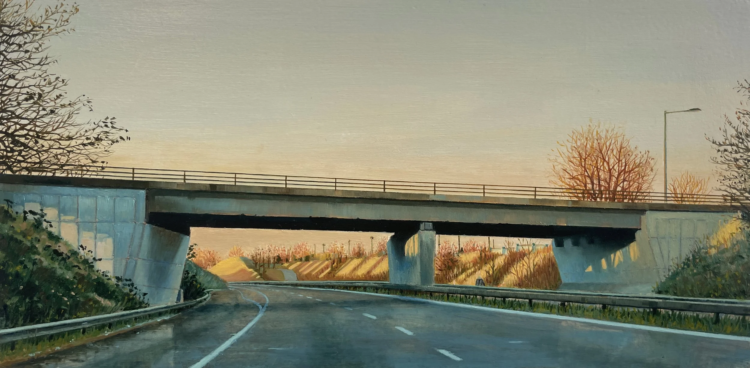 Look On The Bright Side. Oil on cradled panel 15x30cm