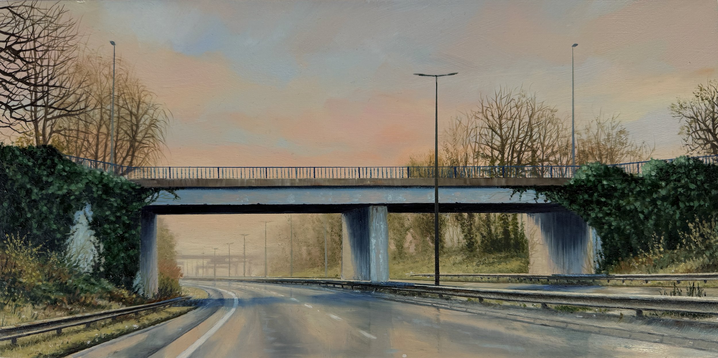 Hidden In The Haze. Oil on cradled panel
15x30cm 2025 £1,500