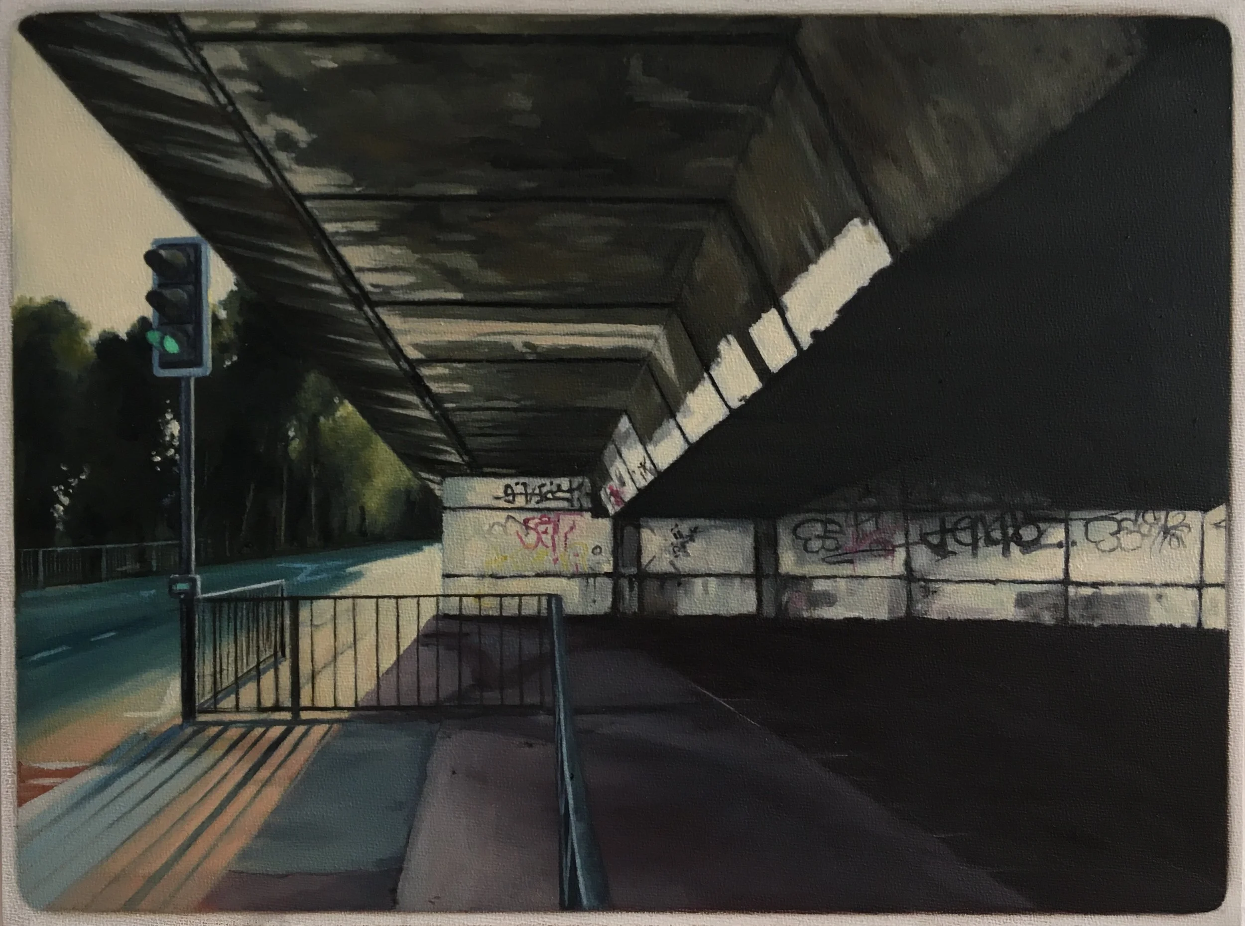 It's The Manc Way-Green Light - Oil on cradled panel 23x30cm