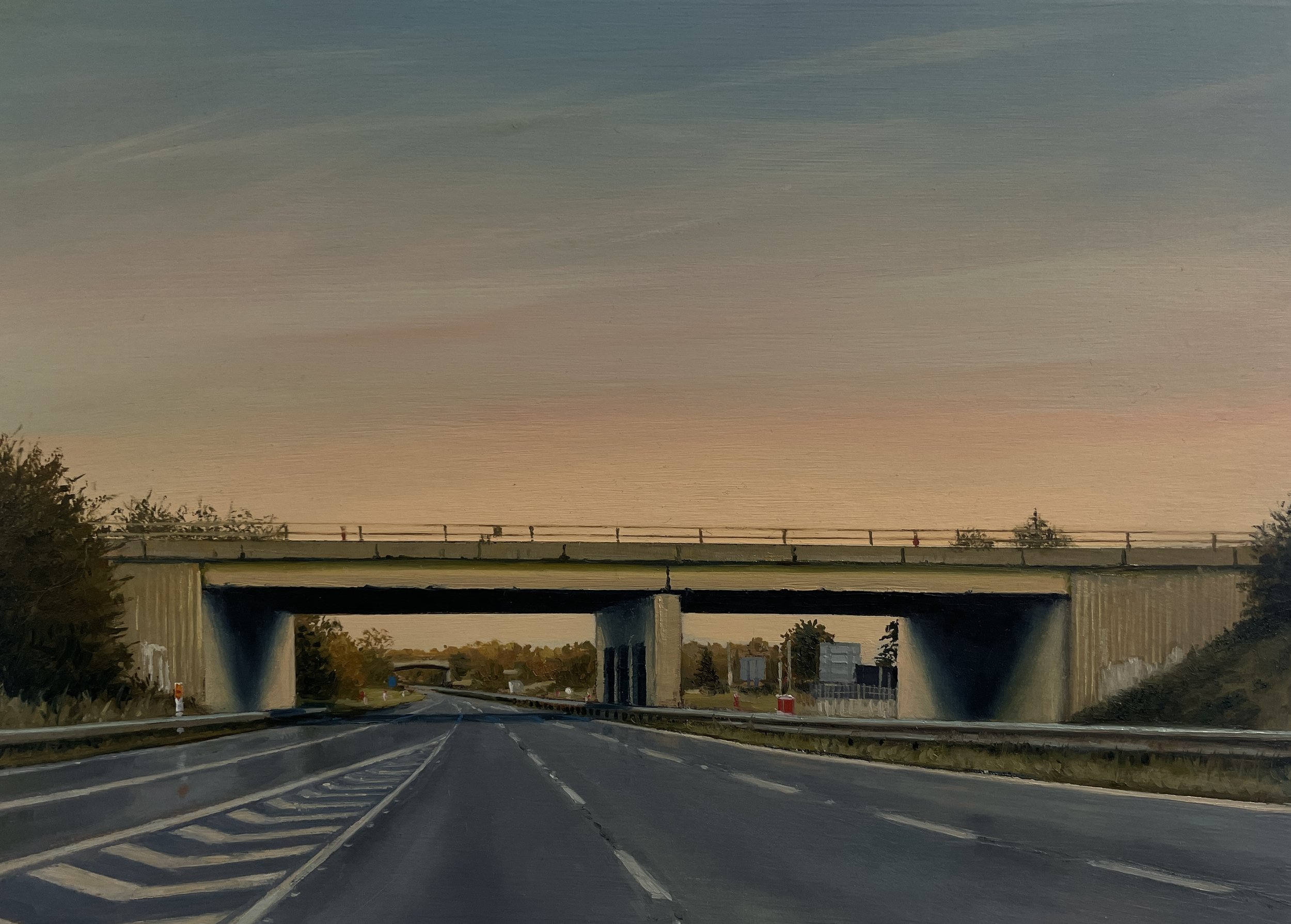 Pink Sky Drive - Oil on Cradled Panel 15x21cm