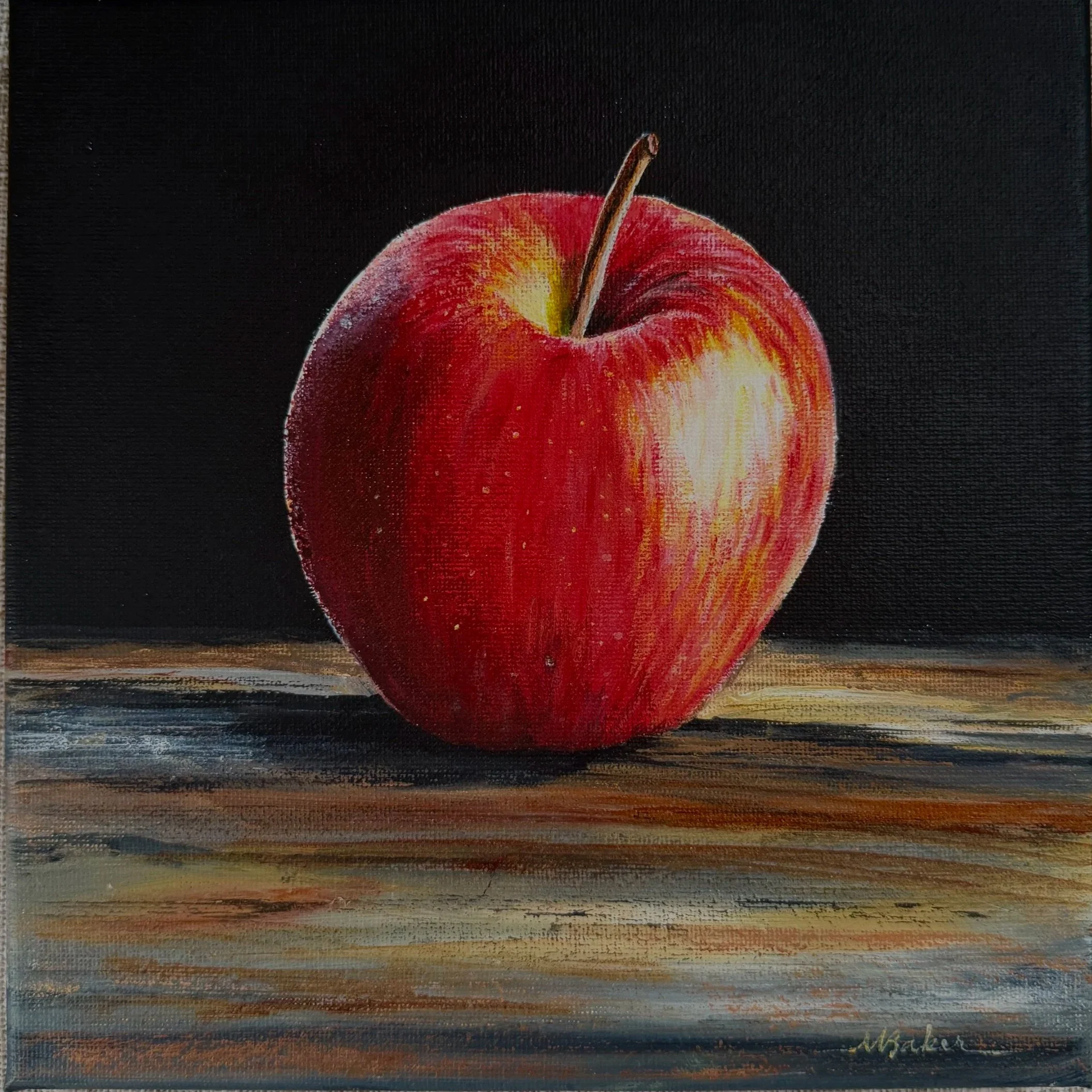 Apple in acrylics; 8x8 on wrapped canvas; $150