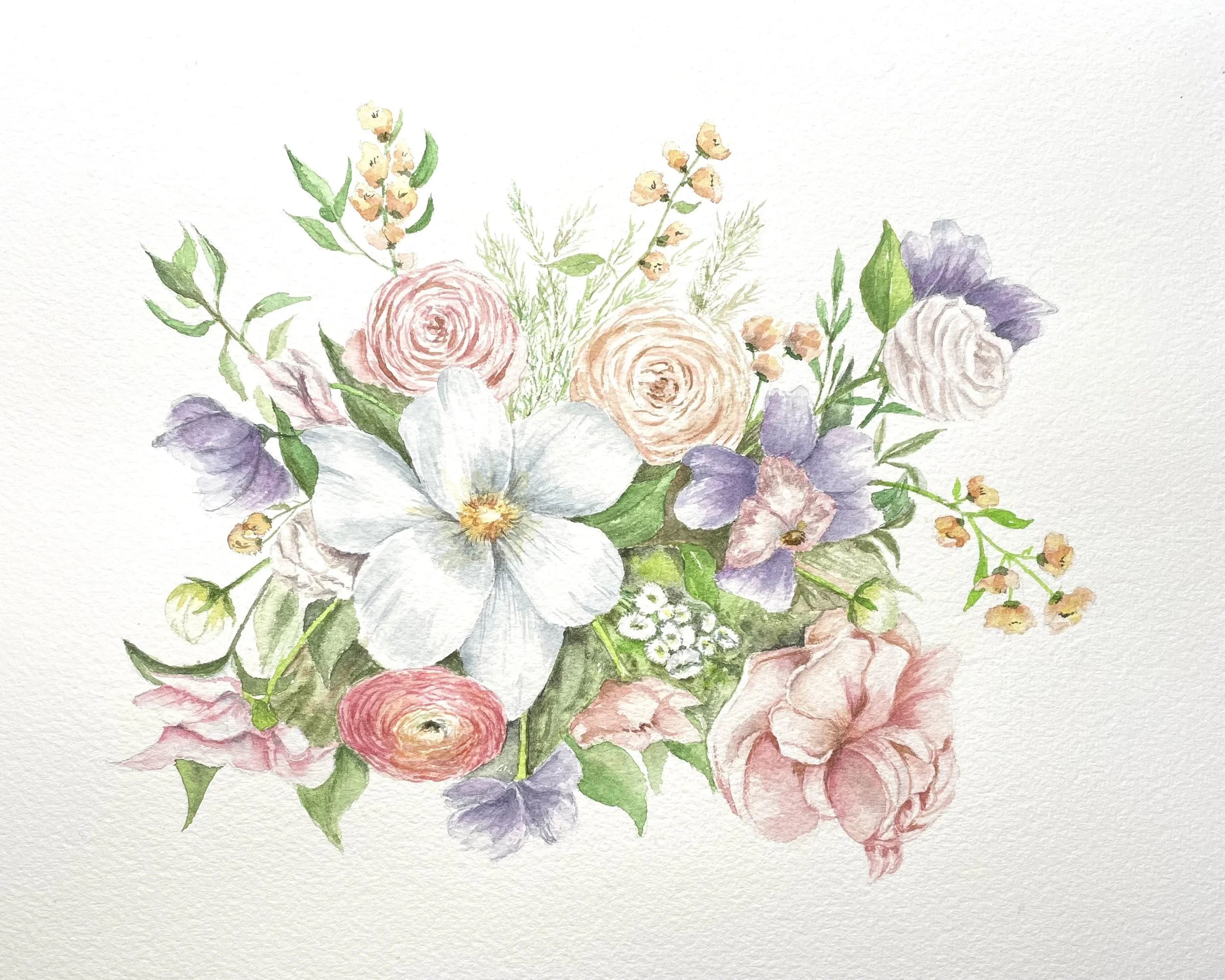 Floral Printed Cards, set of 5.  4.25” x 5.5”, blank inside, white envelopes included. All cards are the same. $25/set of five. Quantities limited.