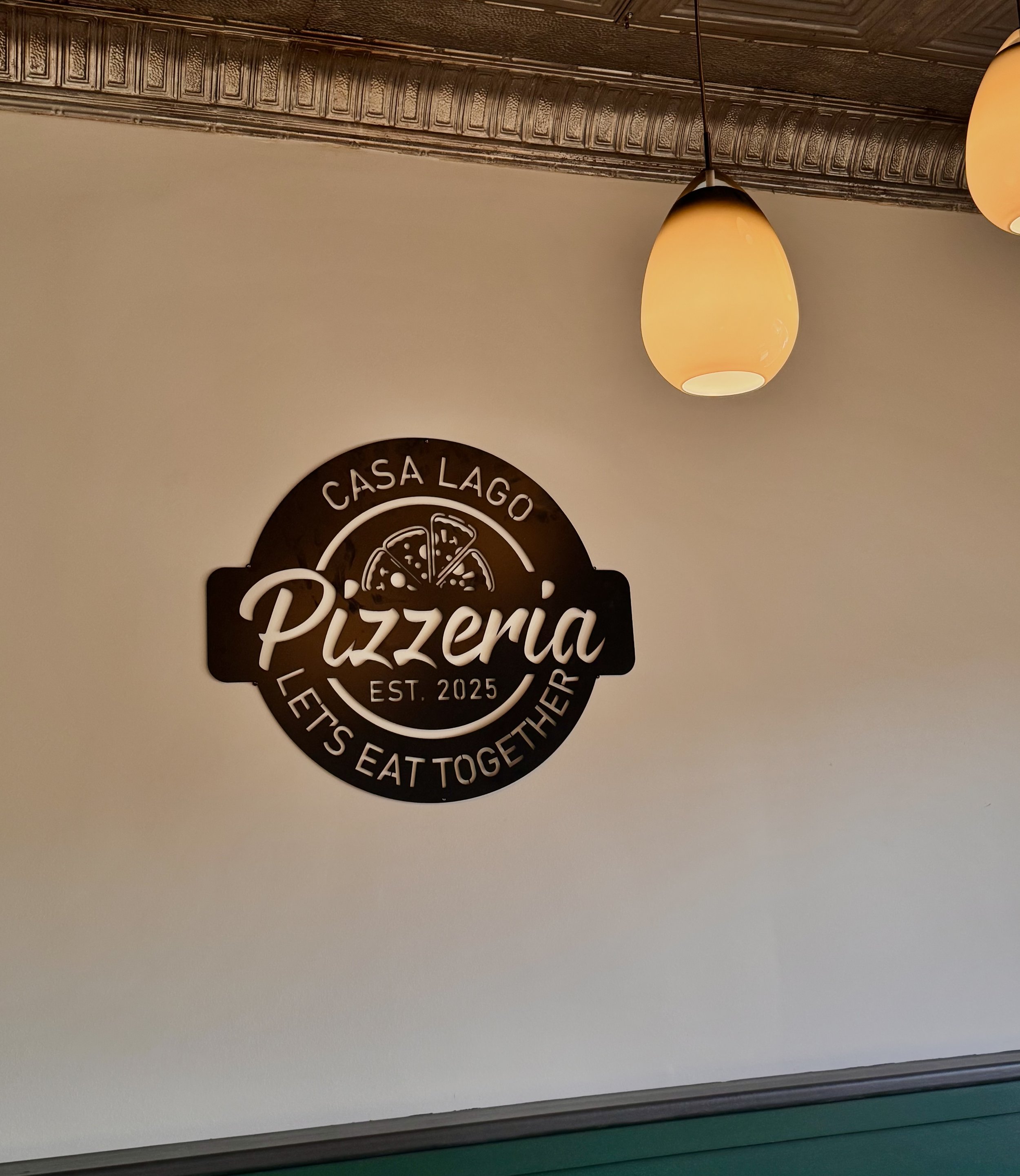 Casa Lago Front Sign Let's Eat Together Pizza