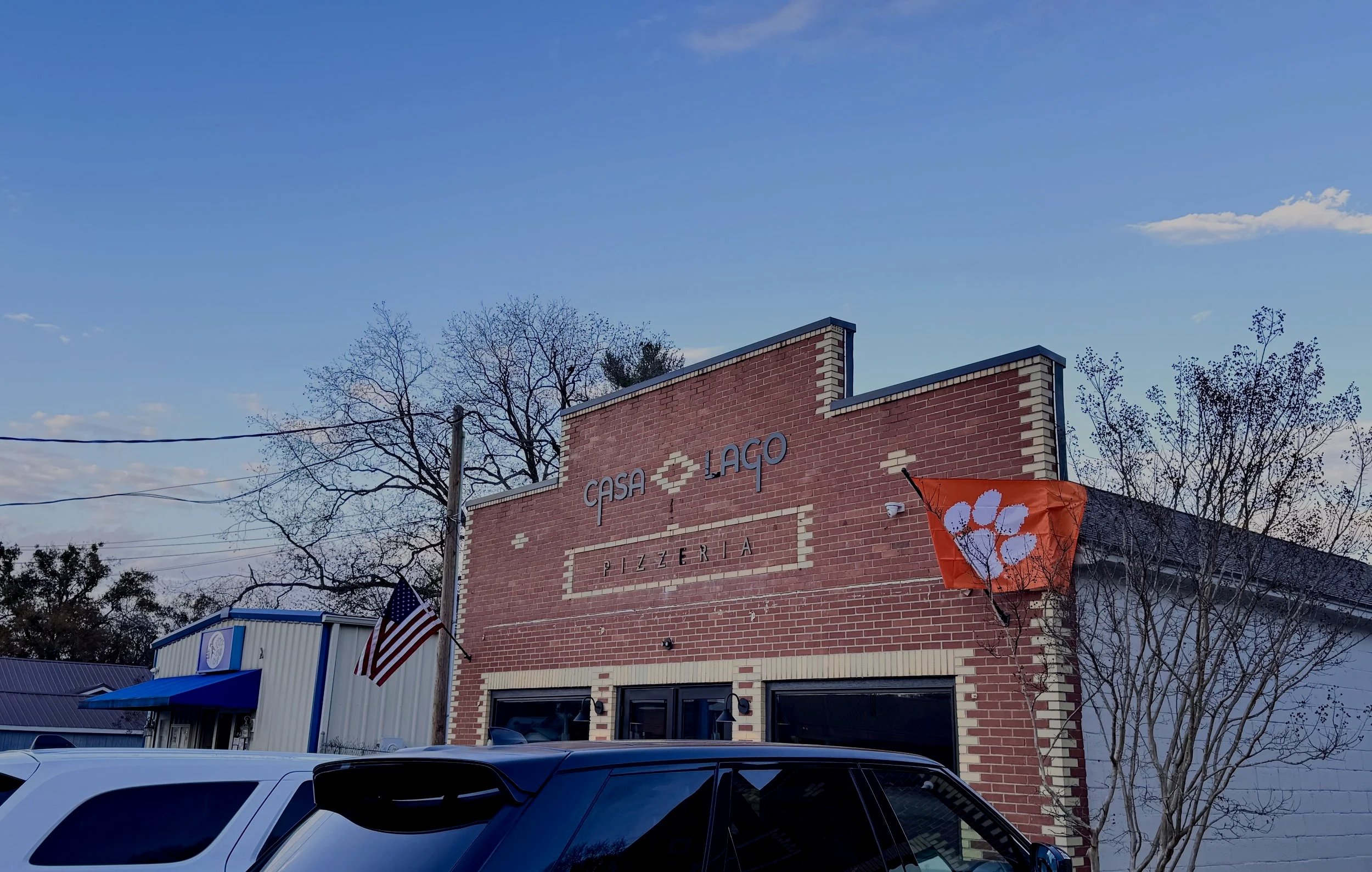 Casa Lago Restaurant Front Clemson Flag American Flag