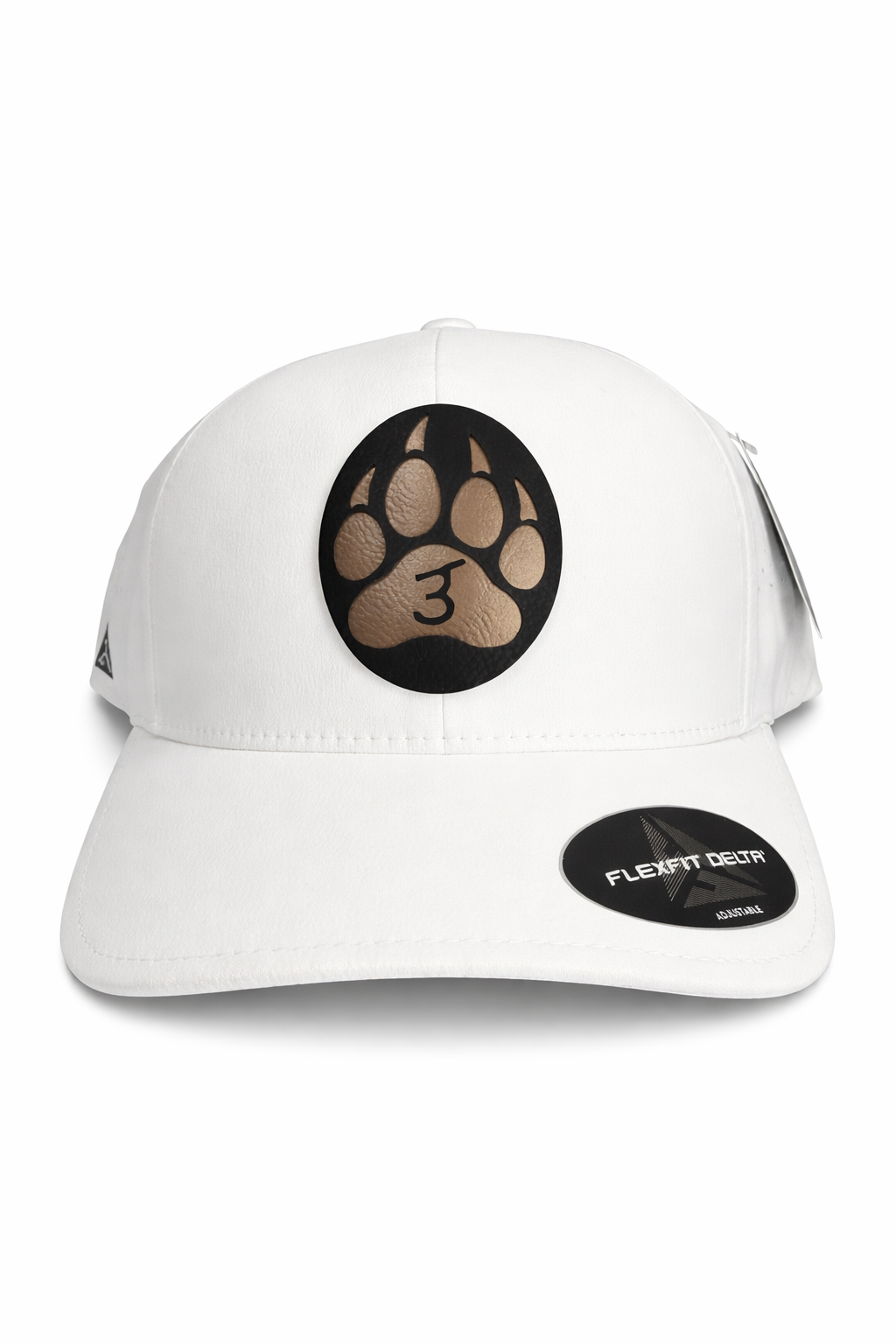 Flexfit Delta Hat in White with Bear Claw J3 Logo