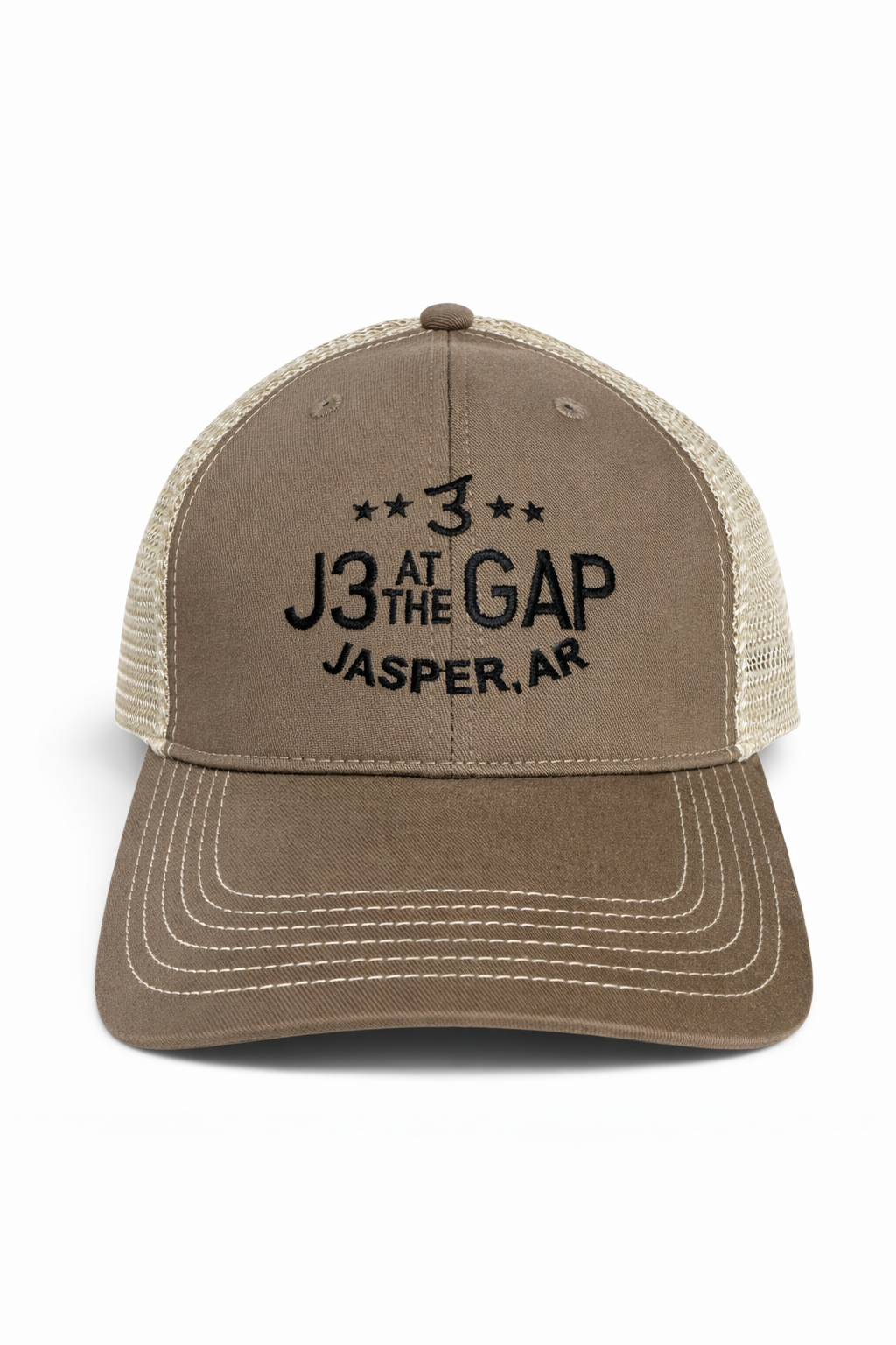 Trucker Hat in Khaki and Tan with J3 at the Gap Logo