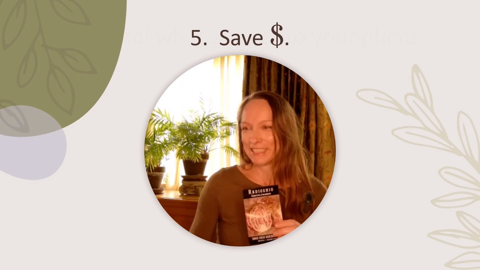 Christine holding a packet of seeds