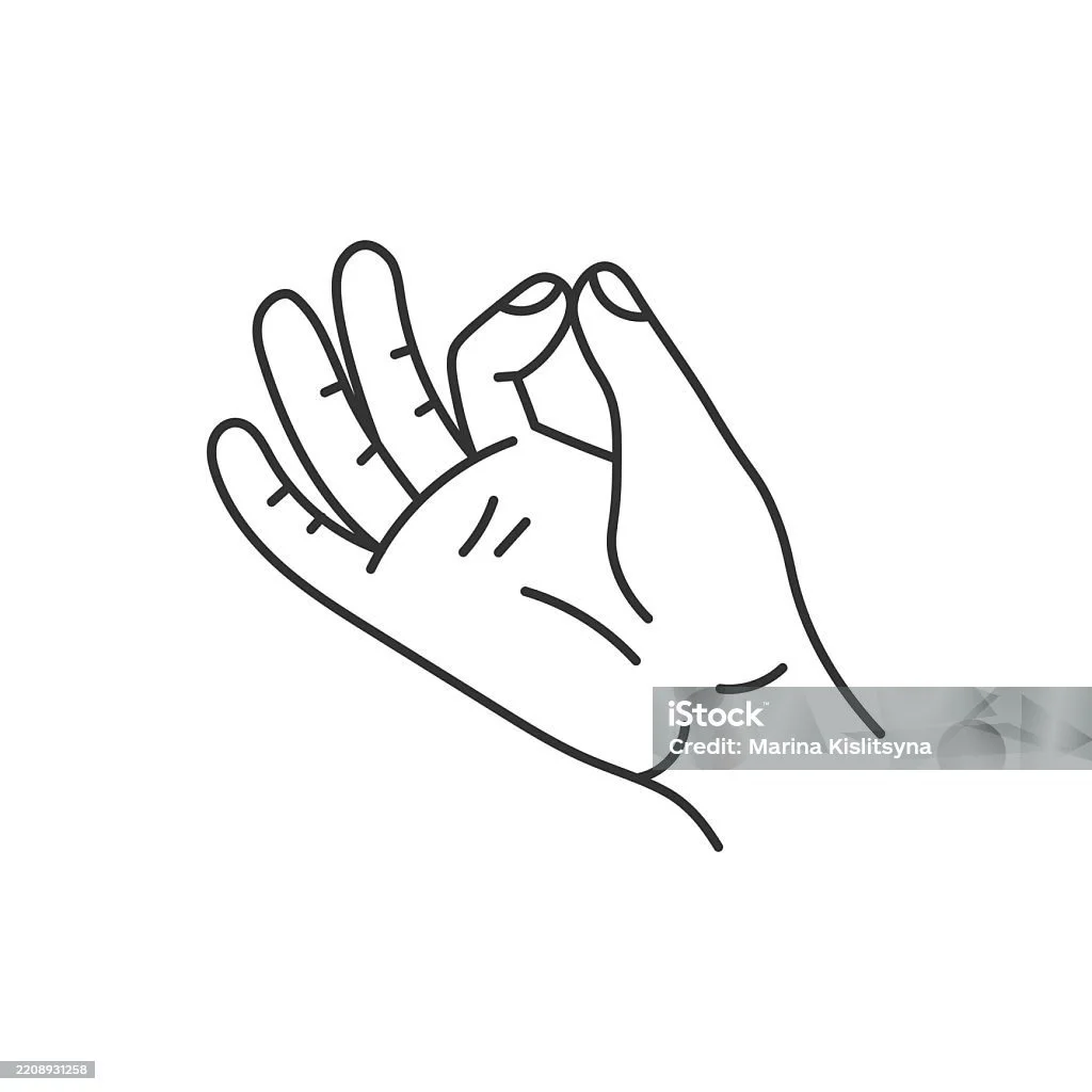 Line drawing of a hand clapping with fingers touching.