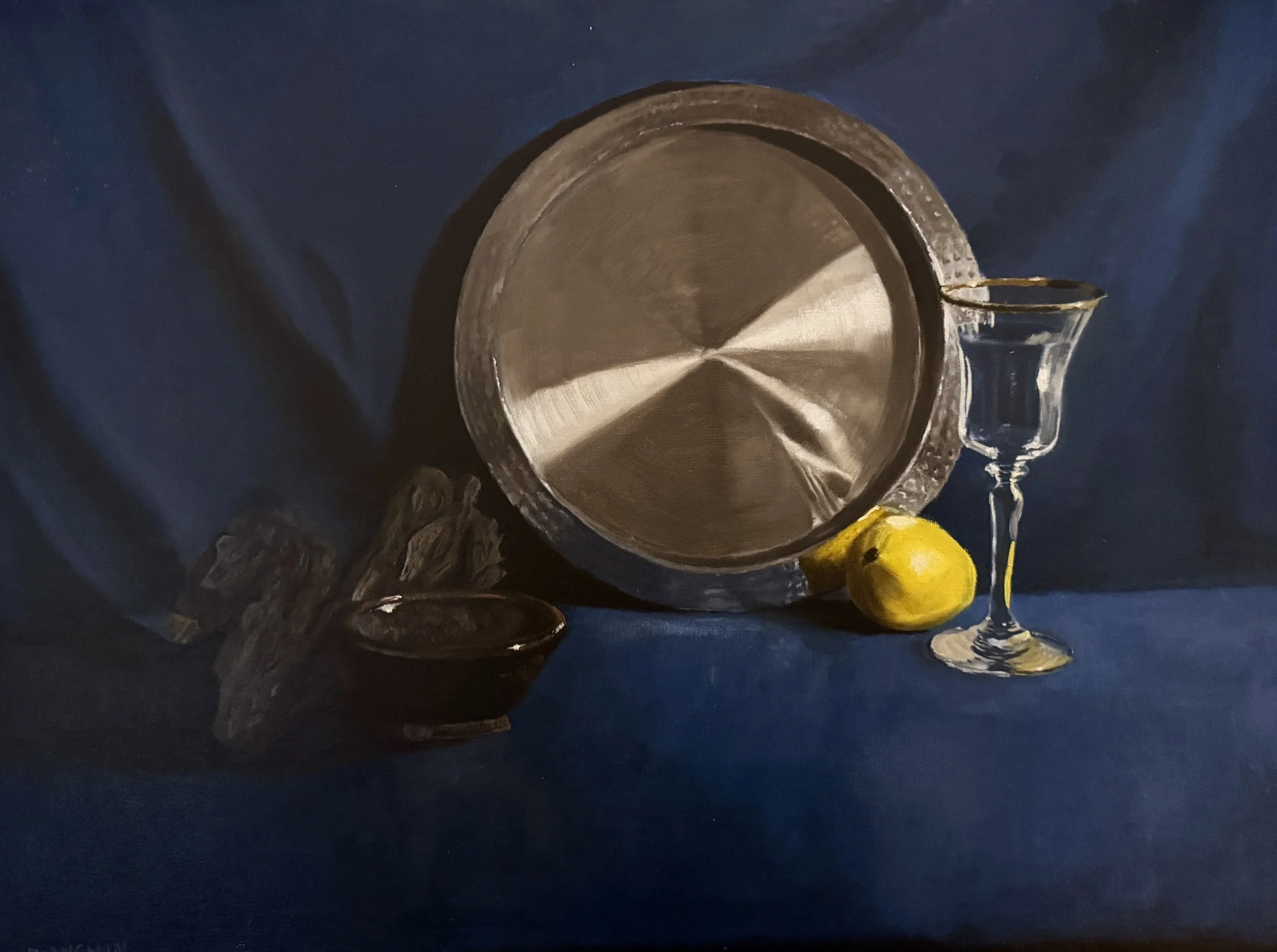"Silver Plate with Lemon"
18" X 24" 
Oil on canvas board
2024