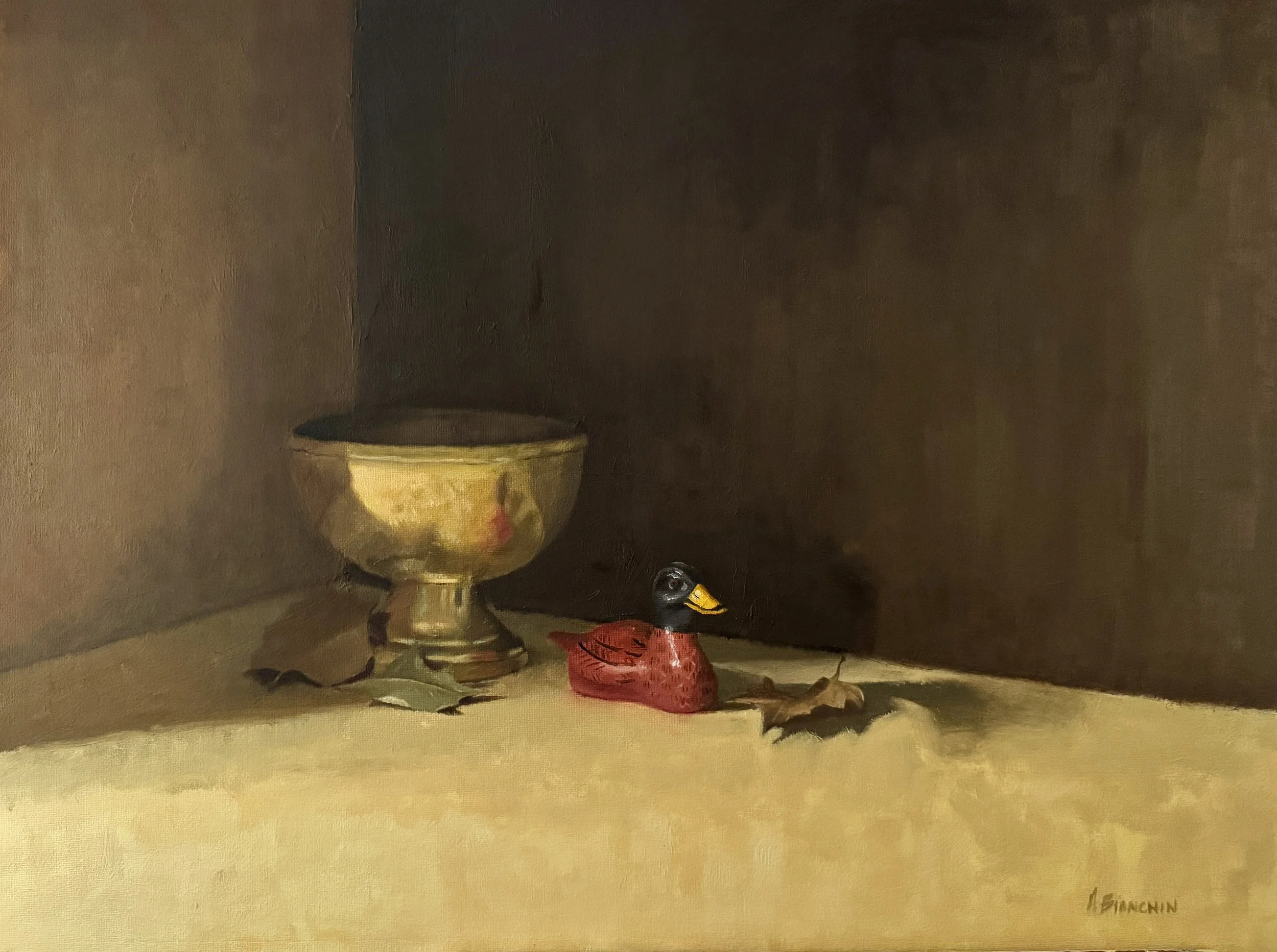 "Silver Bowl with a Wooden Duck"
18" X 24"
Oil on Canvas Board
2024