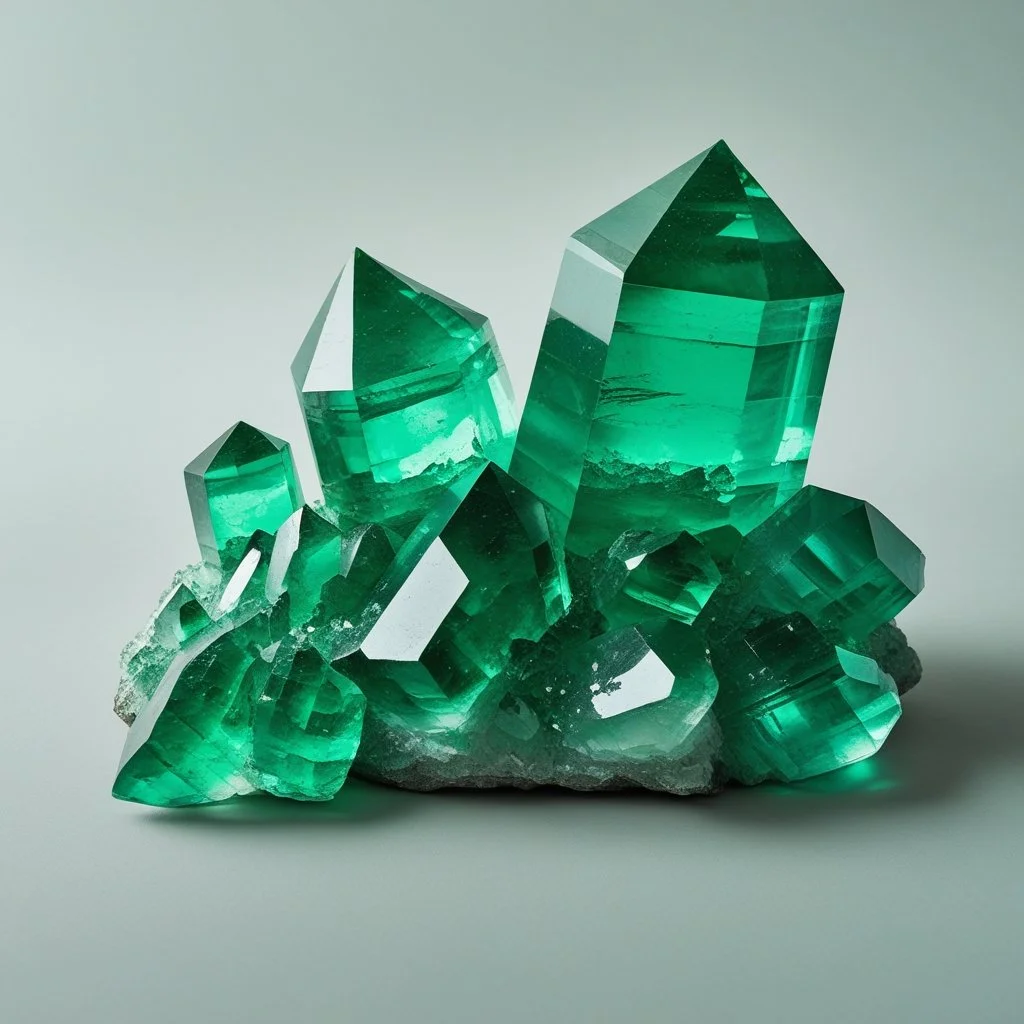 Cristalli di quarzo verde traslucidi e lucenti