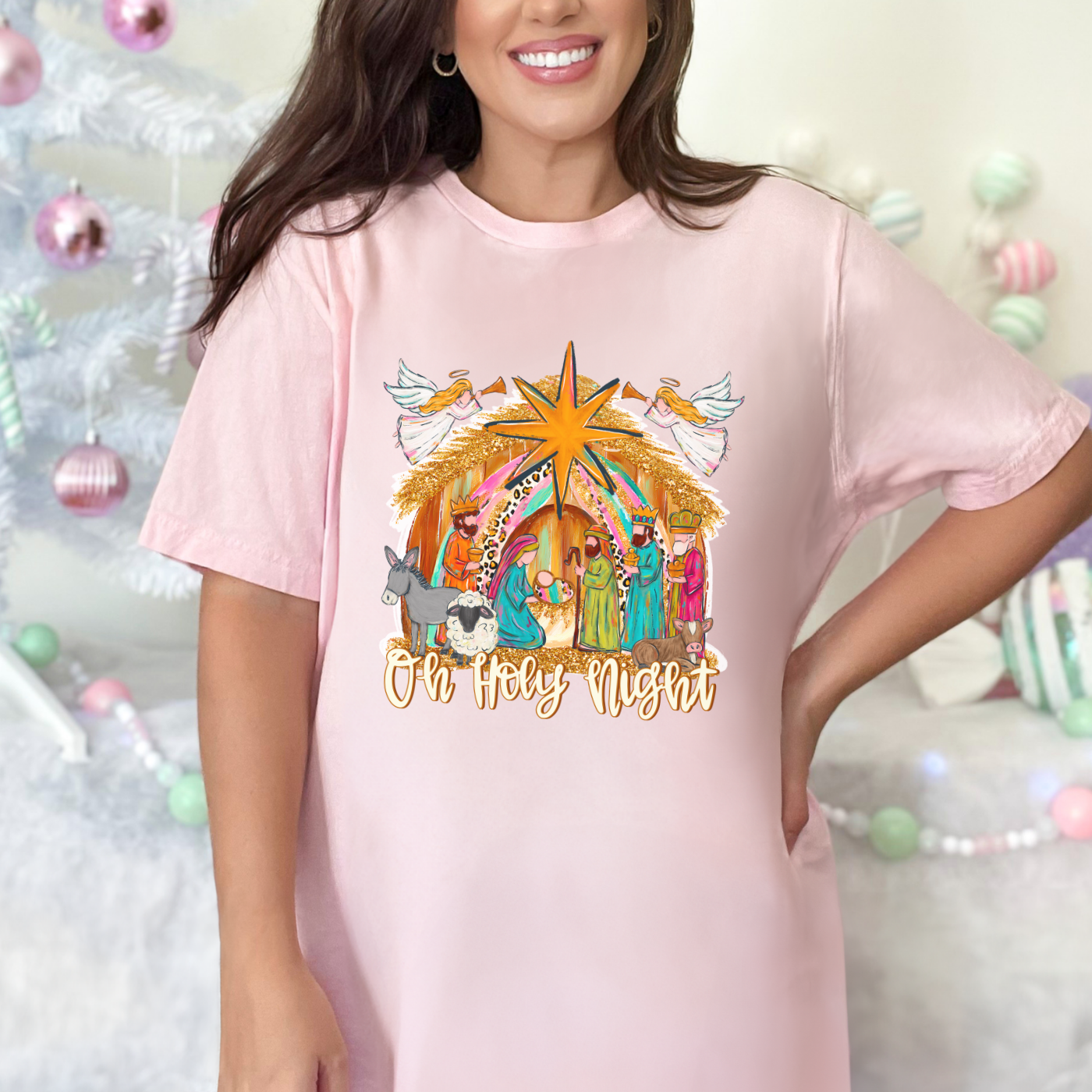Oh Holy Night T-Shirt | Premium Bella+Canvas Nativity Shirt | Women's Christian Christmas Tee | Soft Religious Holiday Gift