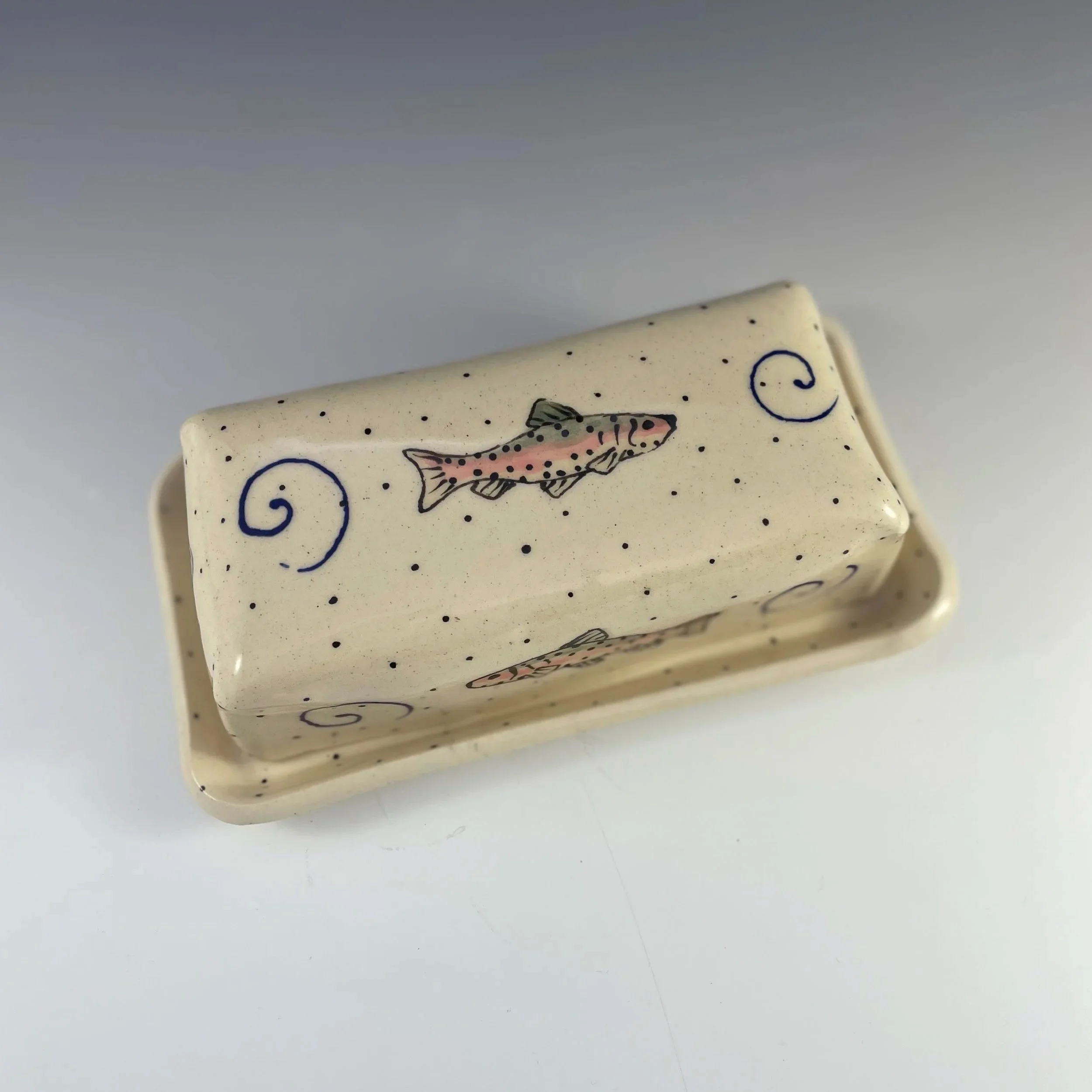 Rainbow Trout Butter Dish with Lid (no handle)