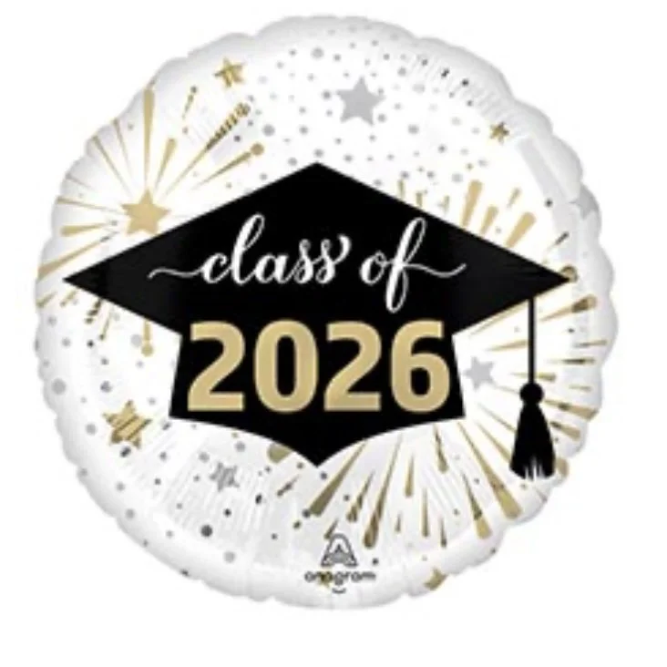 Class of 2026 White & Gold Balloon