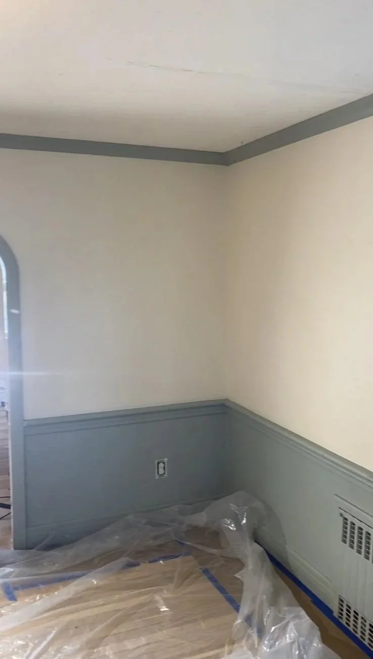 Before - Dining Room with Gray/Blue Wainscoting