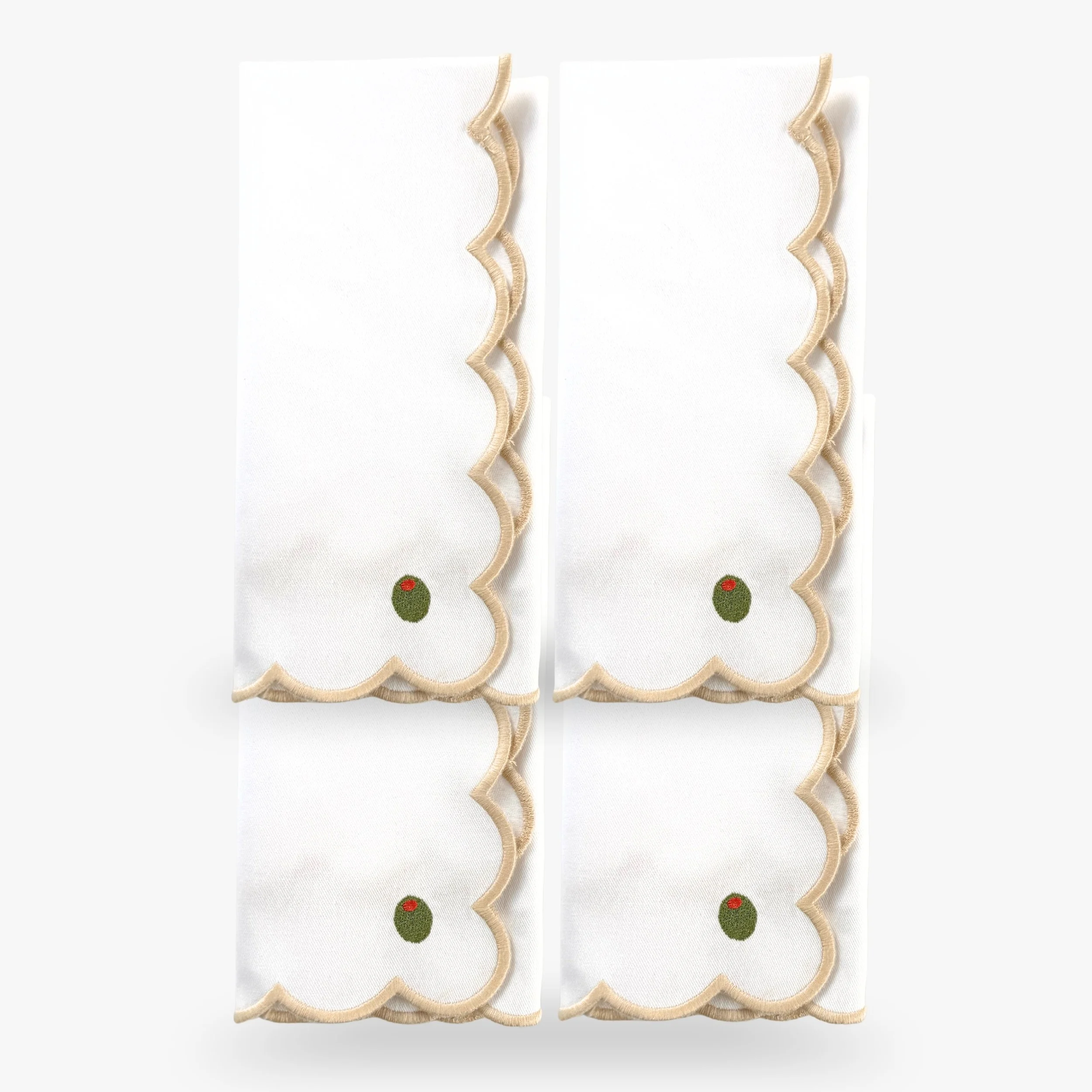 Scalloped Olive Embroidered Dinner Napkin Set