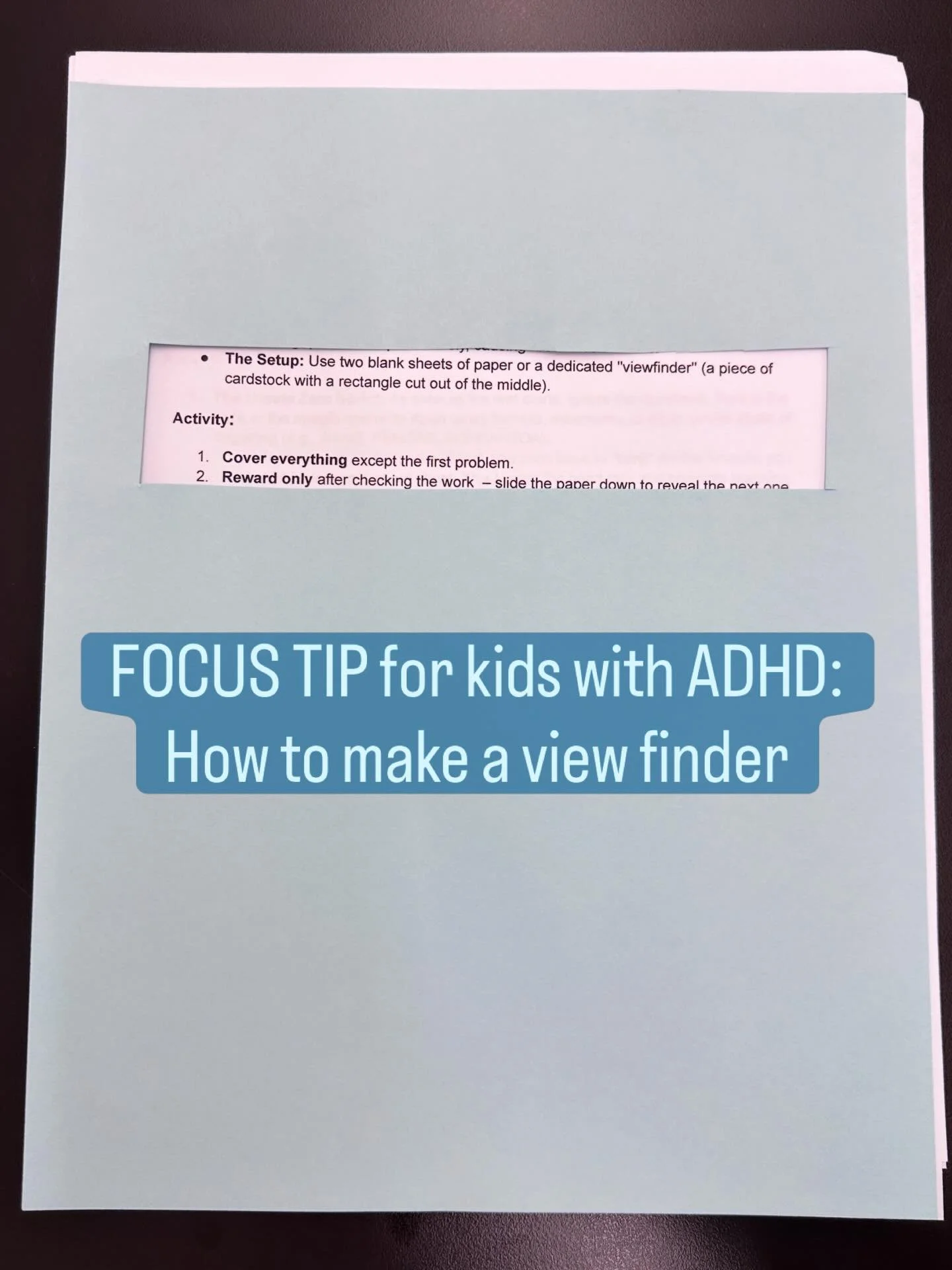 Create a view finder for your student to help them focus on only one item at a time! 
This resource is especially helpful for kids with ADHD or those who tend to jump around on the page, become distracted, or skip to the next problem before finishing