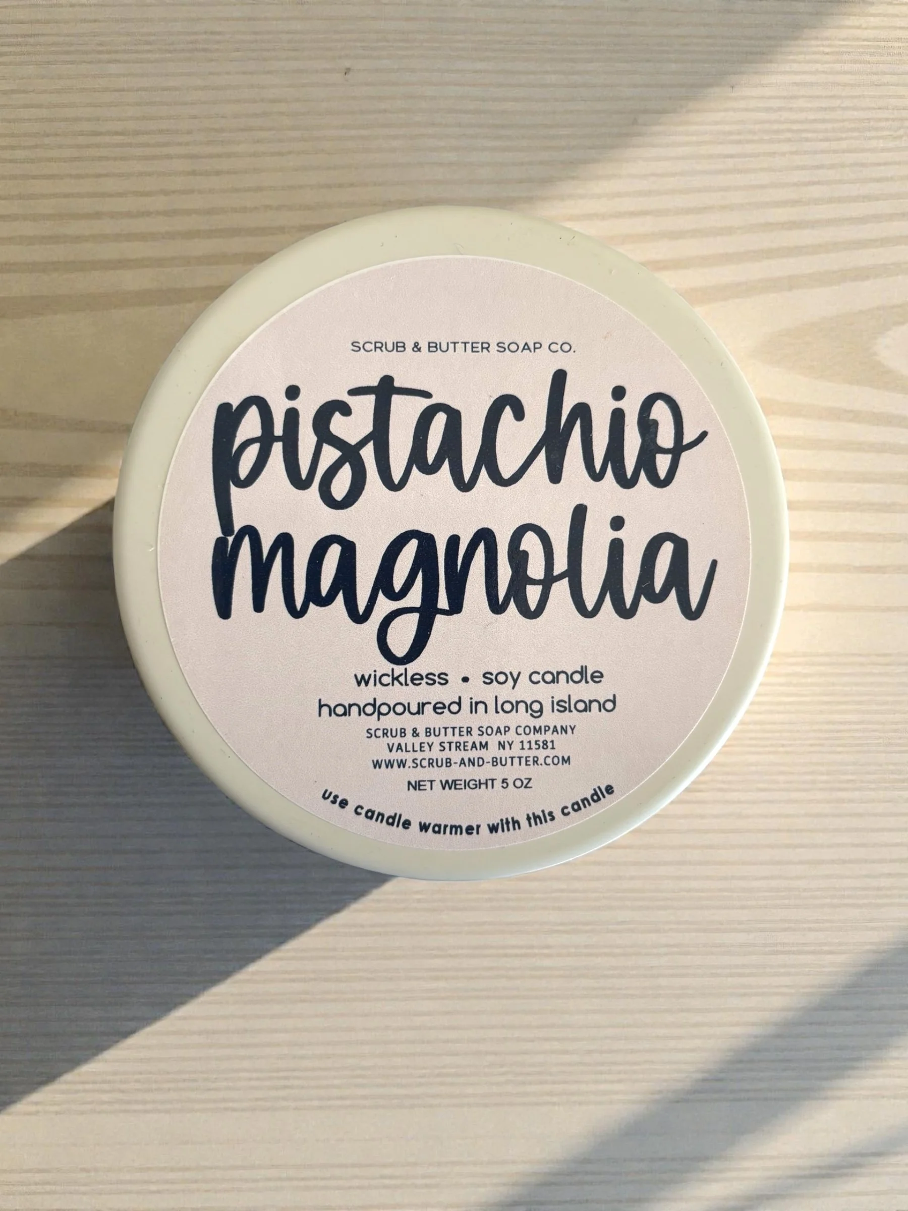 Pistachio Magnolia wickless soy candle, clean flameless home fragrance